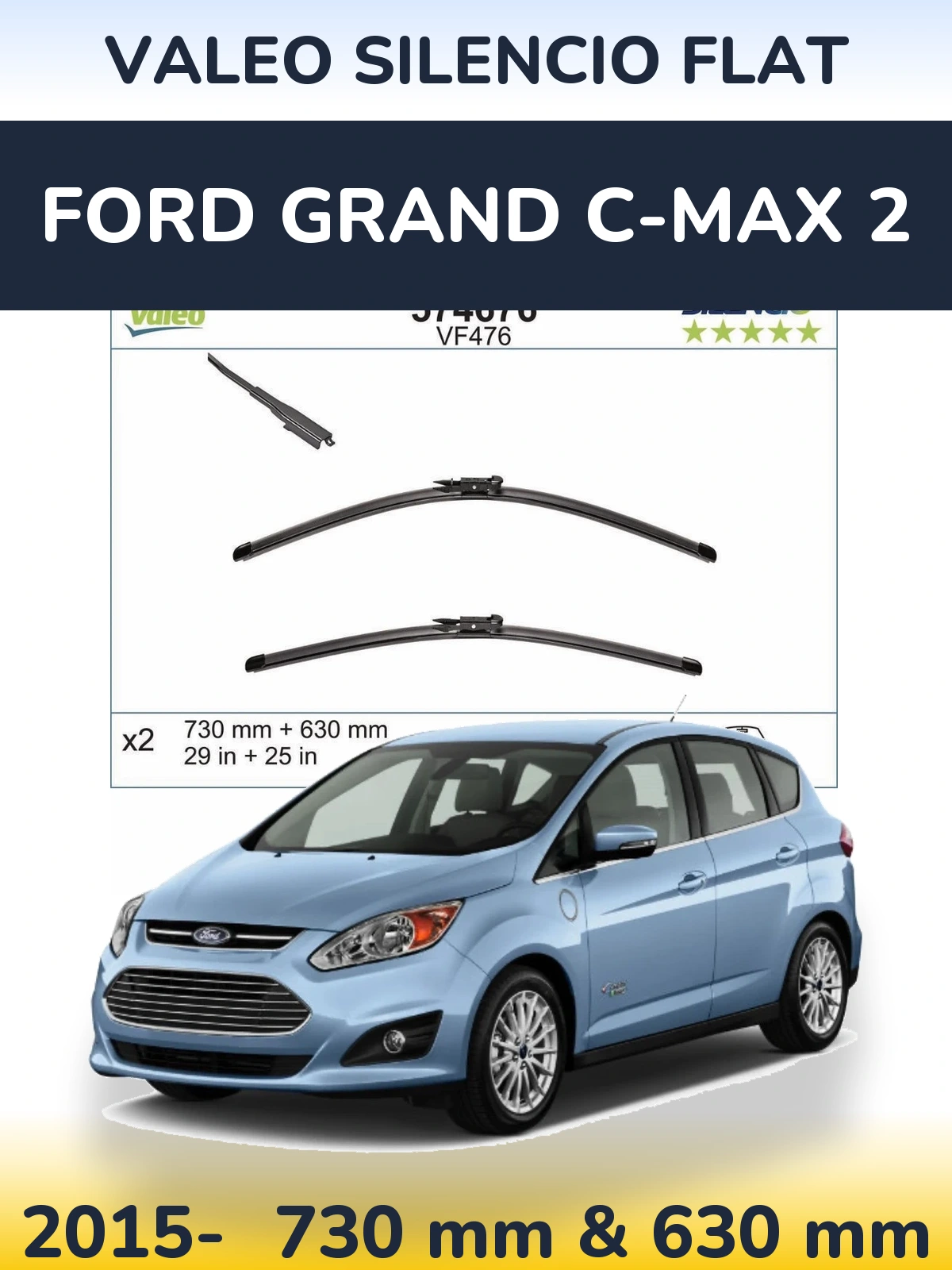 Комплект передних дворников Valeo Silencio Flat 730 & 630 мм для Ford Grand C-MAX 2 2015-2026