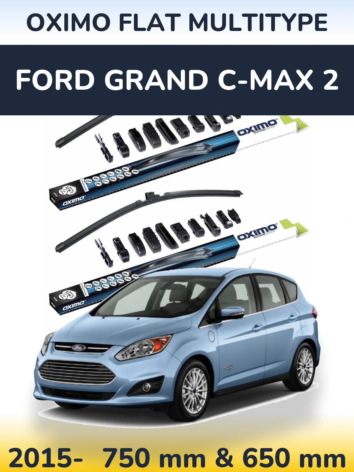 Komplet przednich wycieraczek Oximo Flat MultiType 750 & 650 mm do Ford Grand C-MAX 2 2015-2026