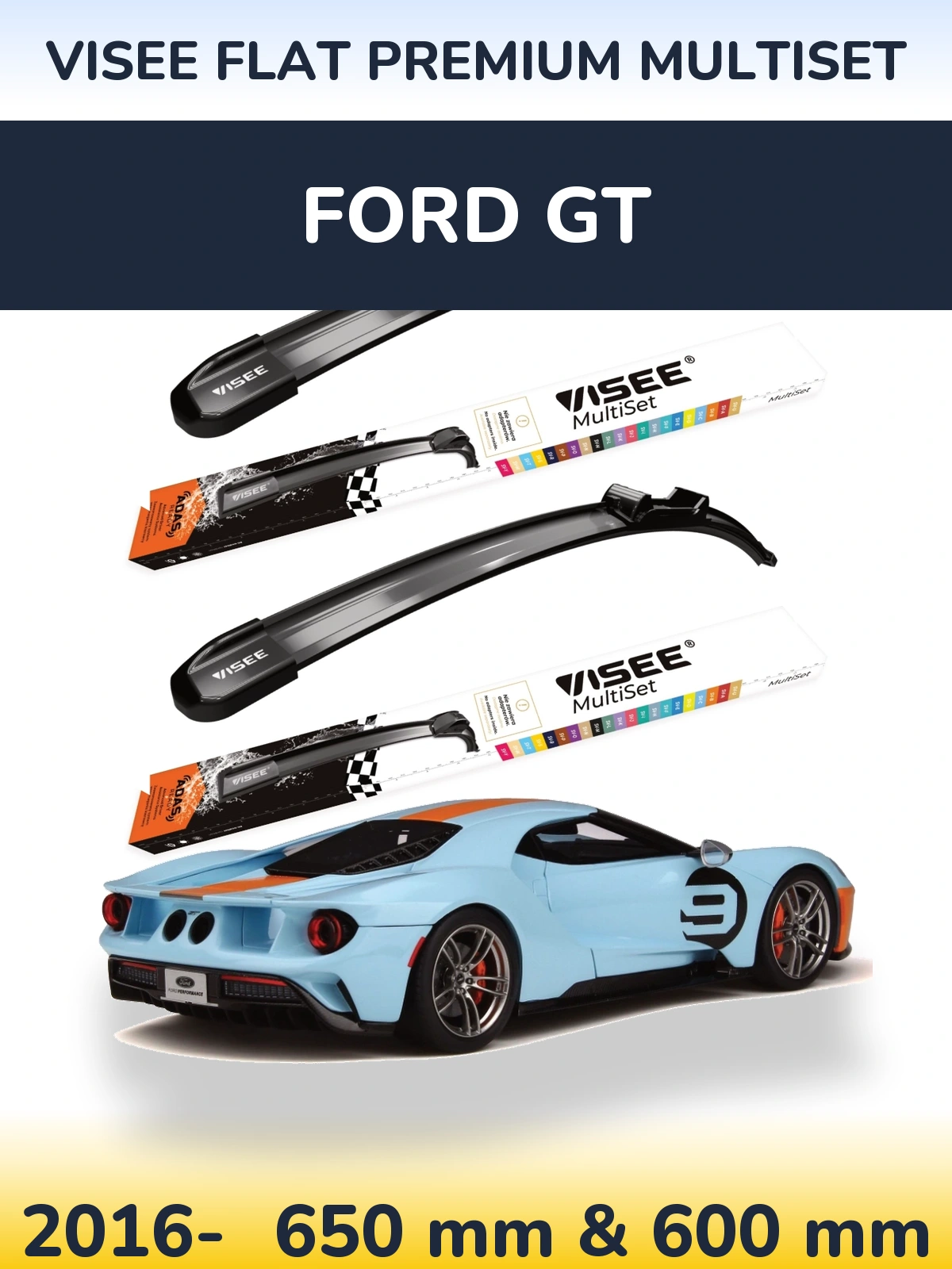 Komplet przednich wycieraczek VISEE FLAT PREMIUM MultiSet 650 & 600 mm do Ford GT 2016-2026