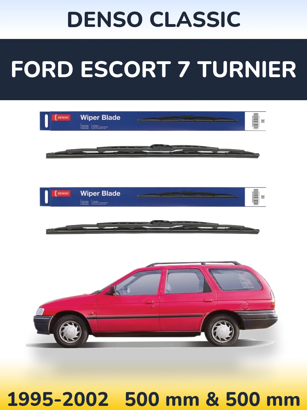 Komplet przednich wycieraczek Denso Classic 500 & 500 mm do Ford Escort 7 Turnier 1995-2002