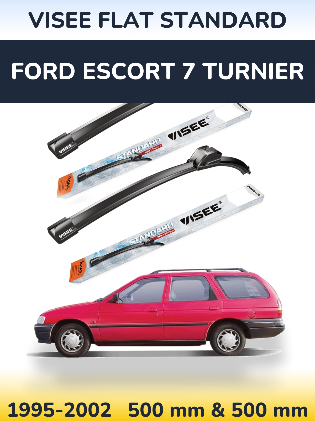 Комплект передних дворников VISEE FLAT STANDARD 500 & 500 мм для Ford Escort 7 Turnier 1995-2002