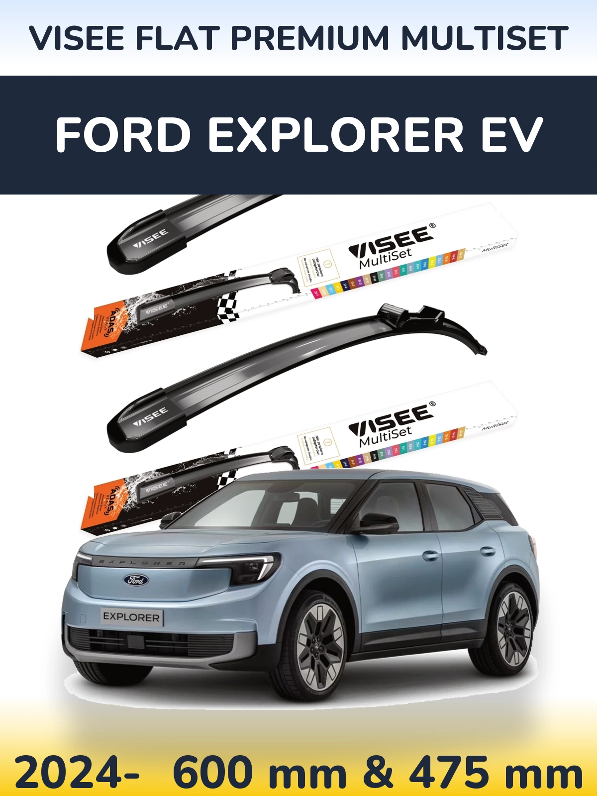 Комплект передніх щіток VISEE FLAT PREMIUM MultiSet 600 & 475 мм для Ford Explorer EV 2024-2026