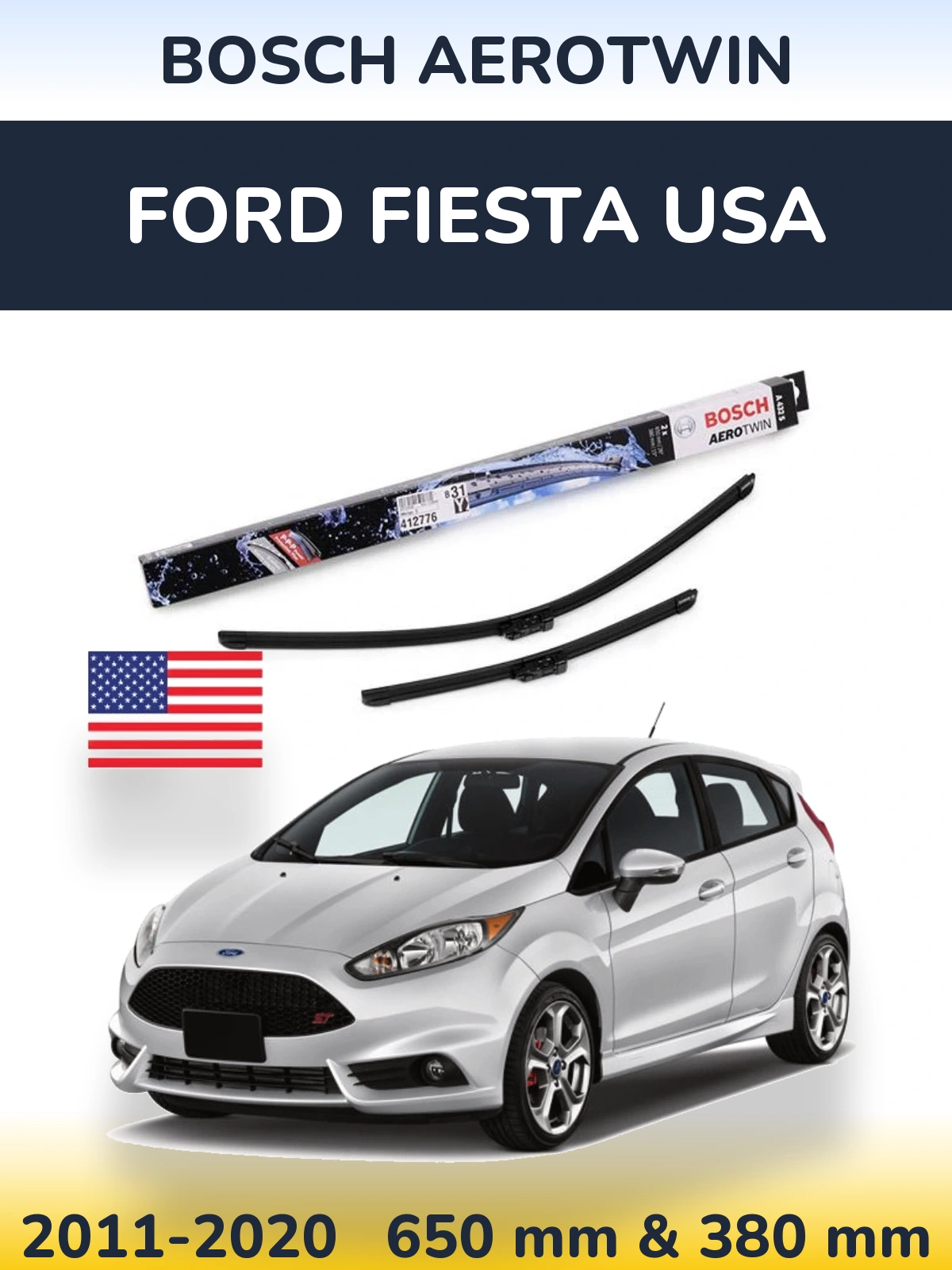 Komplet przednich wycieraczek BOSCH AeroTwin 650 & 380 mm do Ford Fiesta USA 2011-2020