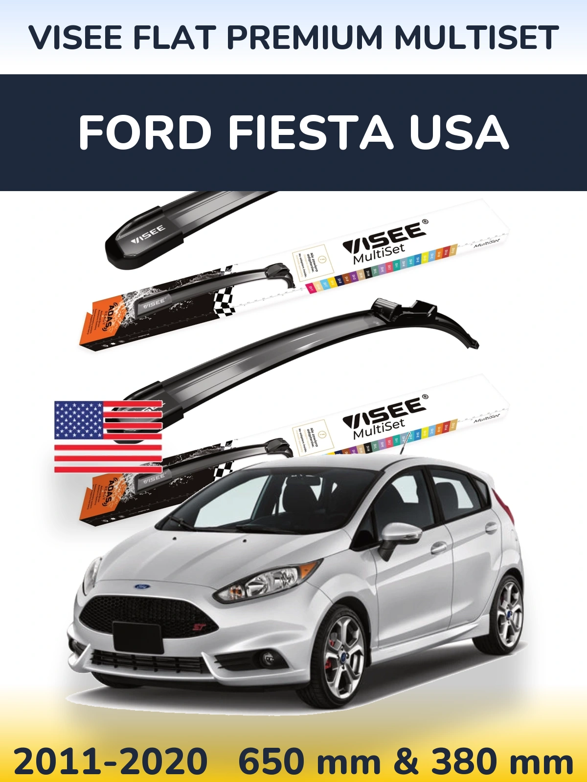 Komplet przednich wycieraczek VISEE FLAT PREMIUM MultiSet 650 & 380 mm do Ford Fiesta USA 2011-2020