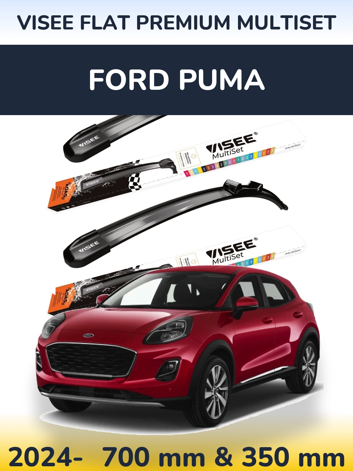 Komplet przednich wycieraczek VISEE FLAT PREMIUM MultiSet 700 & 350 mm do Ford Puma 2024-2026