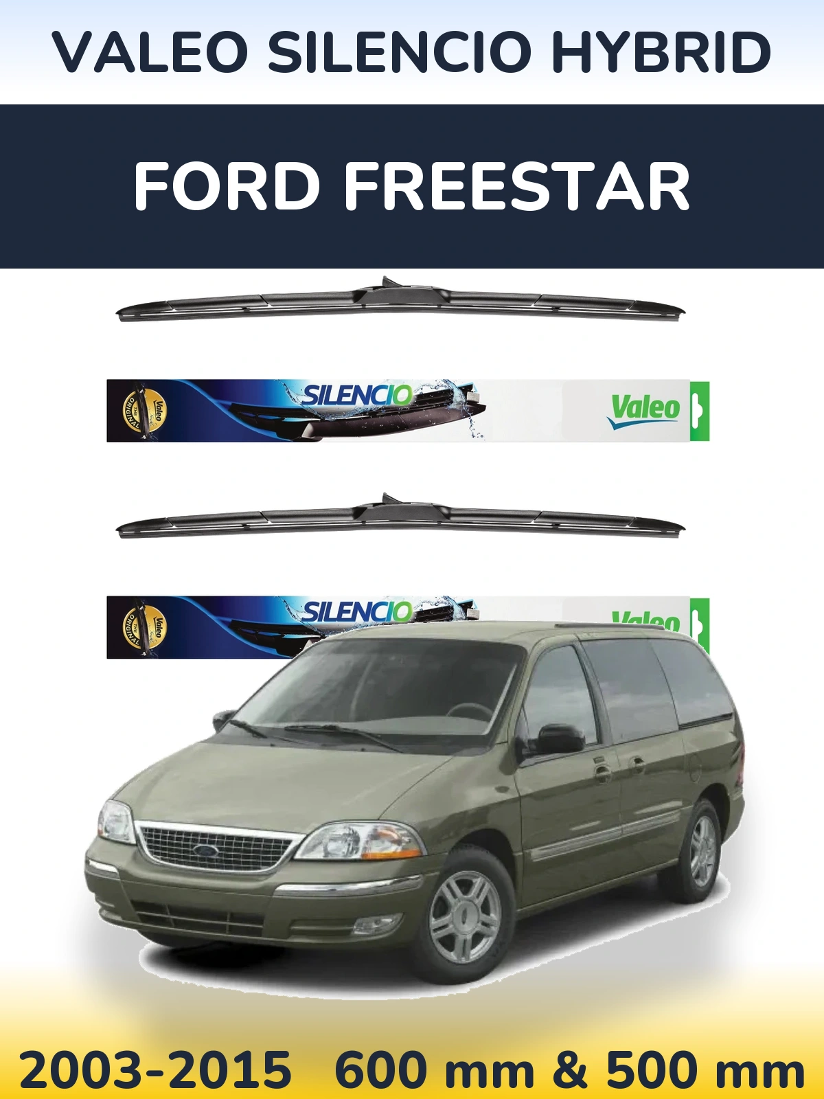 Komplet przednich wycieraczek Valeo Silencio Hybrid 600 & 500 mm do Ford Freestar 2003-2015