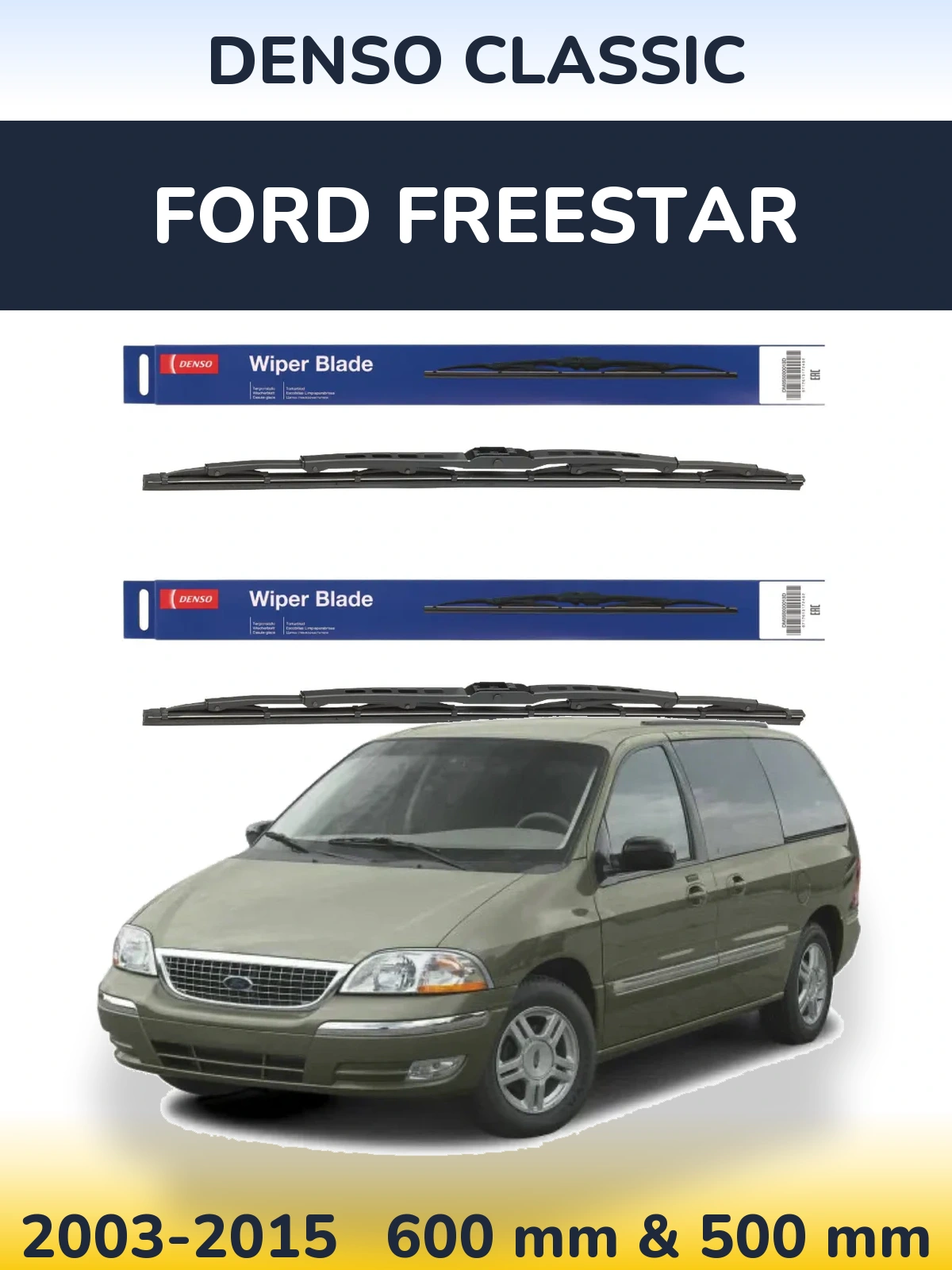 Komplet przednich wycieraczek Denso Classic 600 & 500 mm do Ford Freestar 2003-2015