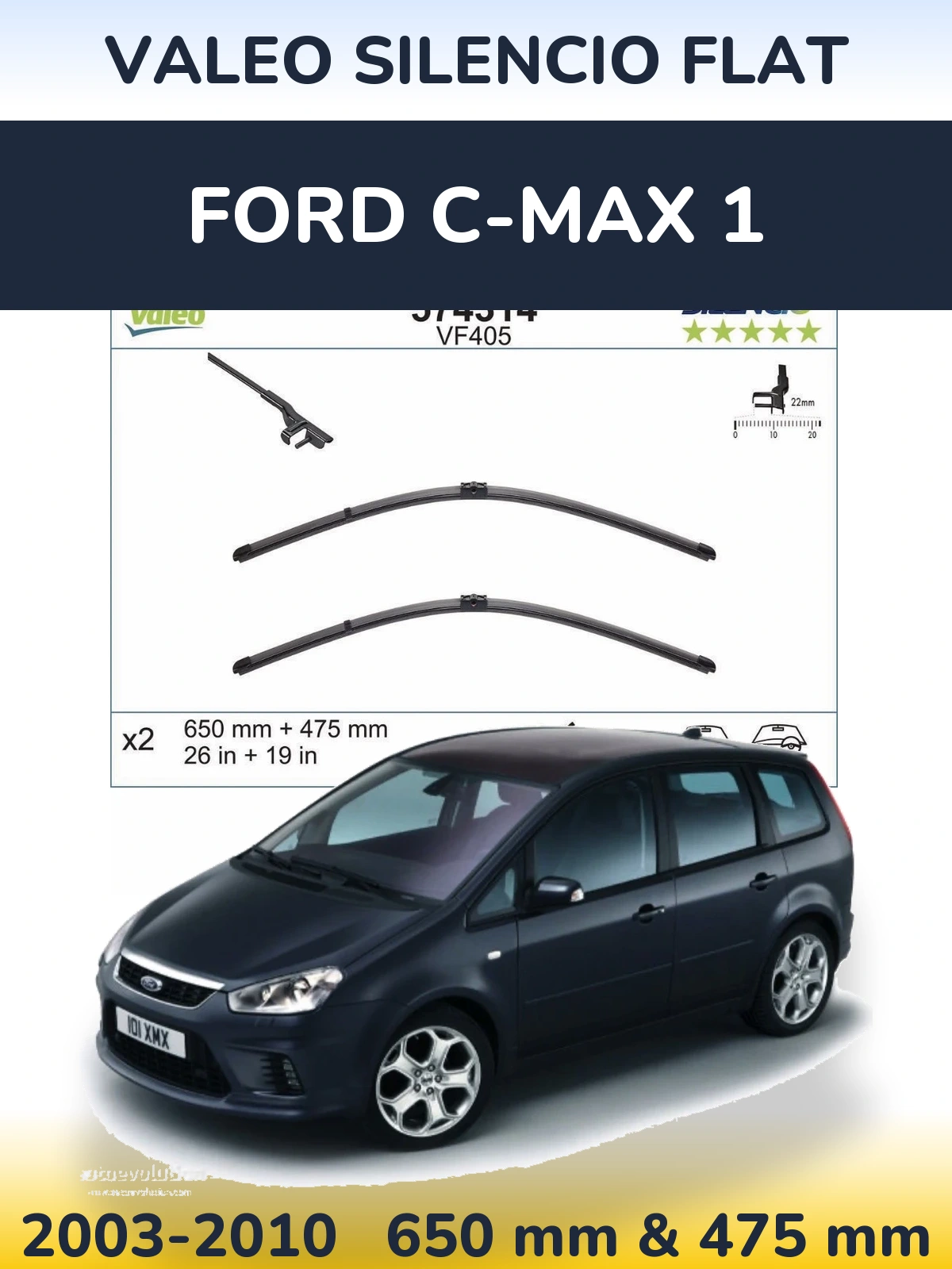 Комплект передних дворников Valeo Silencio Flat 650 & 475 мм для Ford C-MAX 1 2003-2010