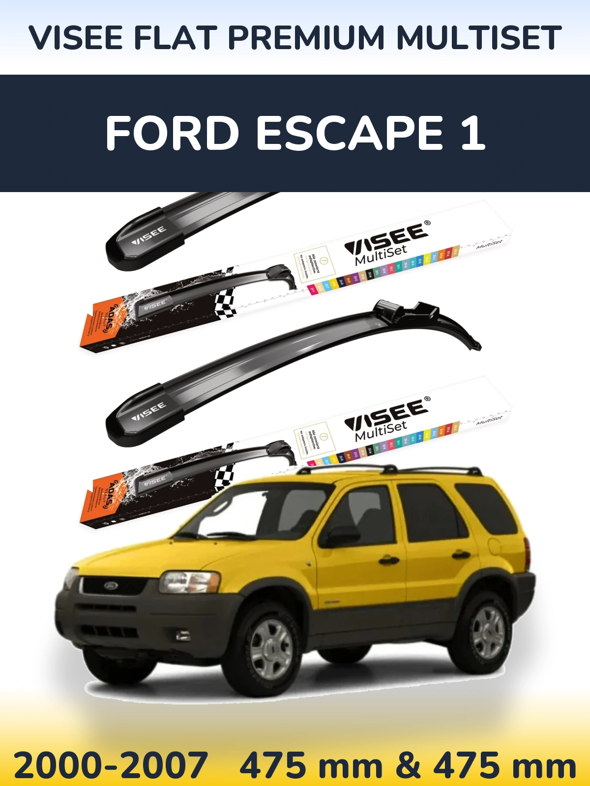 Комплект передних дворников VISEE FLAT PREMIUM MultiSet 475 & 475 мм для Ford Escape 1 2000-2007