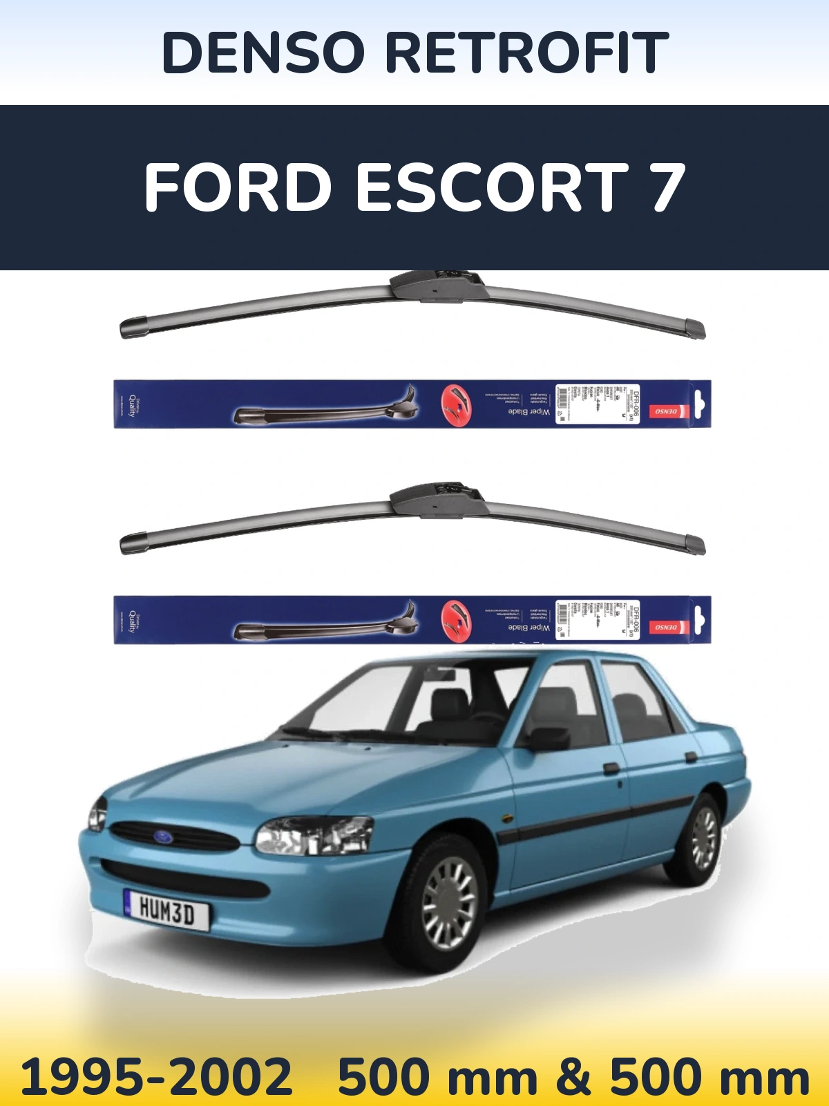 Komplet przednich wycieraczek Denso Retrofit 500 & 500 mm do Ford Escort 7 1995-2002