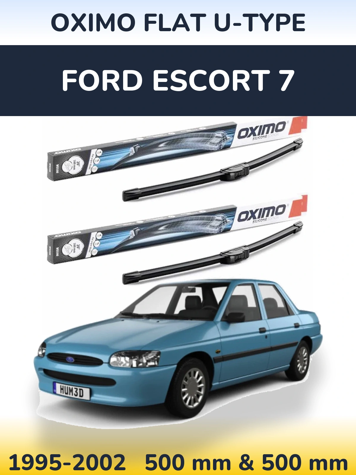 Комплект передних дворников Oximo Flat U-type 500 & 500 мм для Ford Escort 7 1995-2002