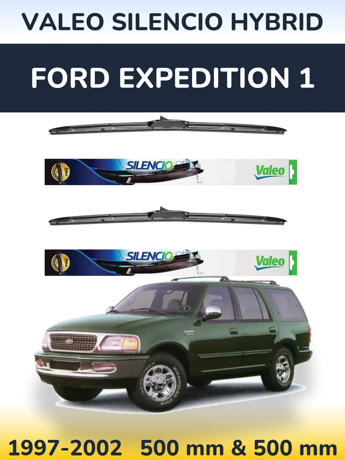 Комплект передних дворников Valeo Silencio Hybrid 500 & 500 мм для Ford Expedition 1 1997-2002