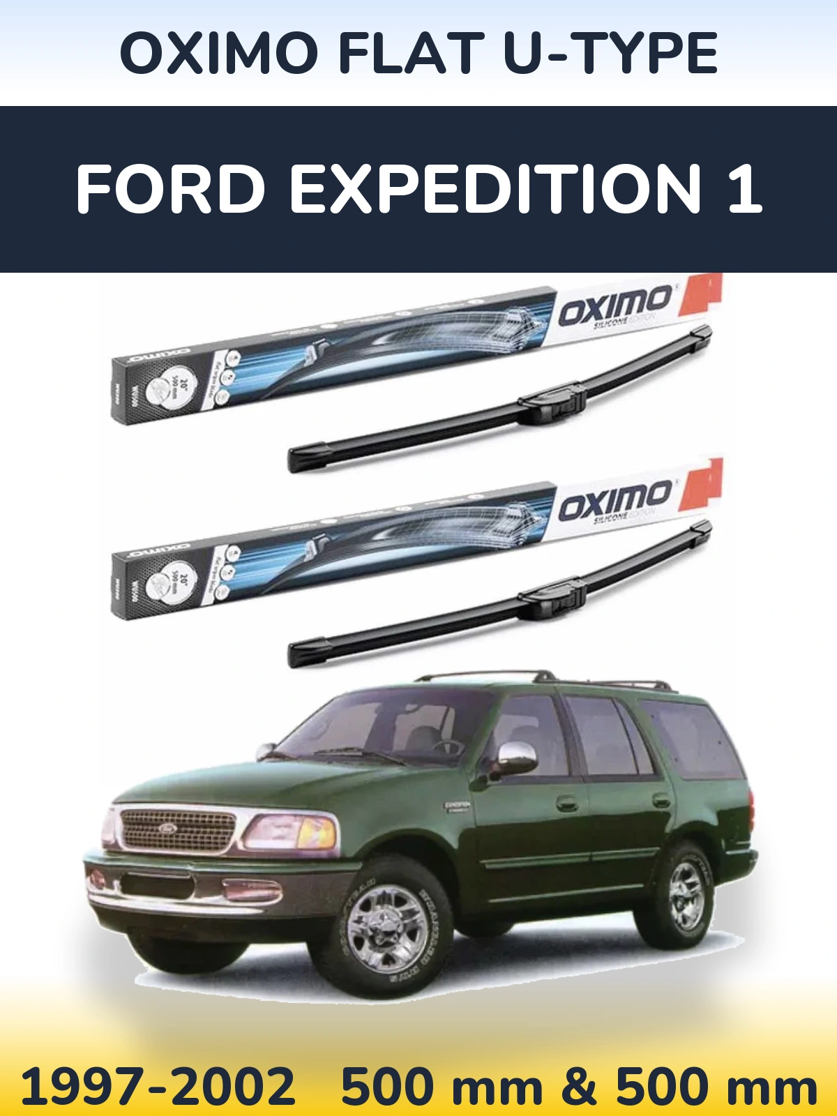 Комплект передних дворников Oximo Flat U-type 500 & 500 мм для Ford Expedition 1 1997-2002