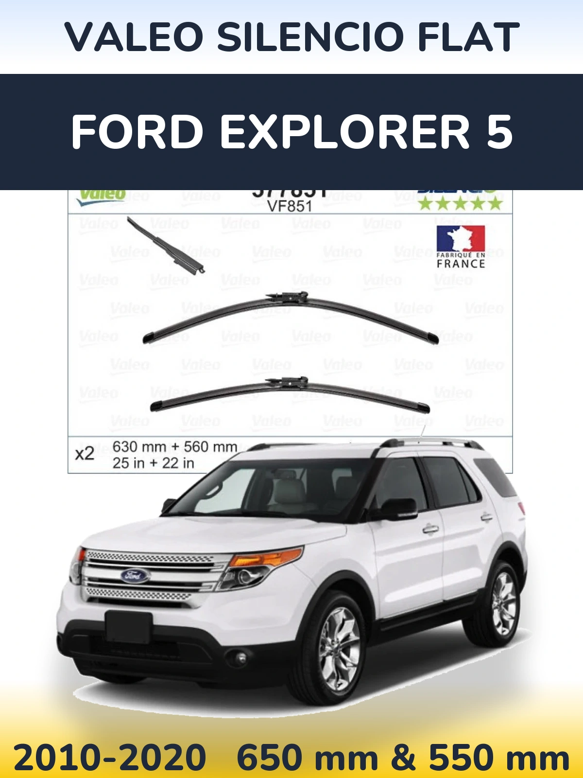 Komplet przednich wycieraczek Valeo Silencio Flat 630 & 560 mm do Ford Explorer 5 2010-2020
