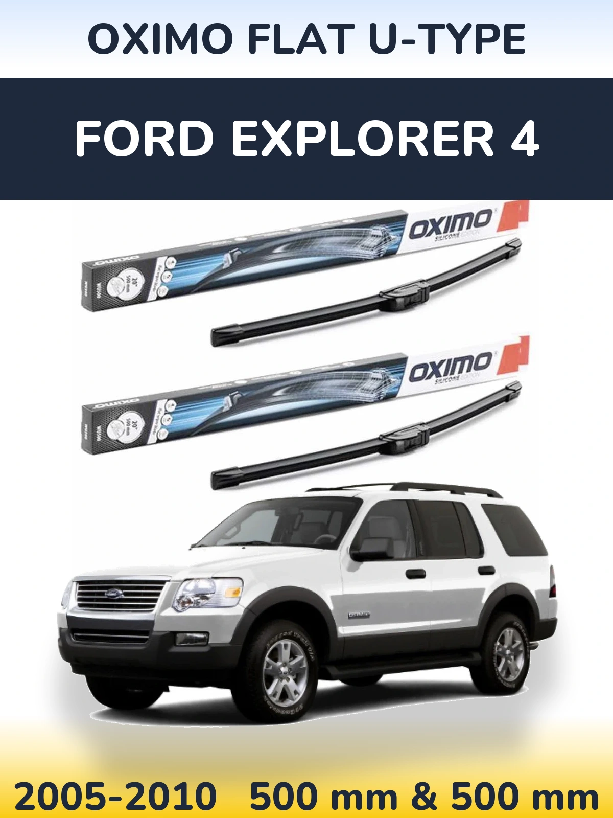 Комплект передних дворников Oximo Flat U-type 500 & 500 мм для Ford Explorer 4 2005-2010