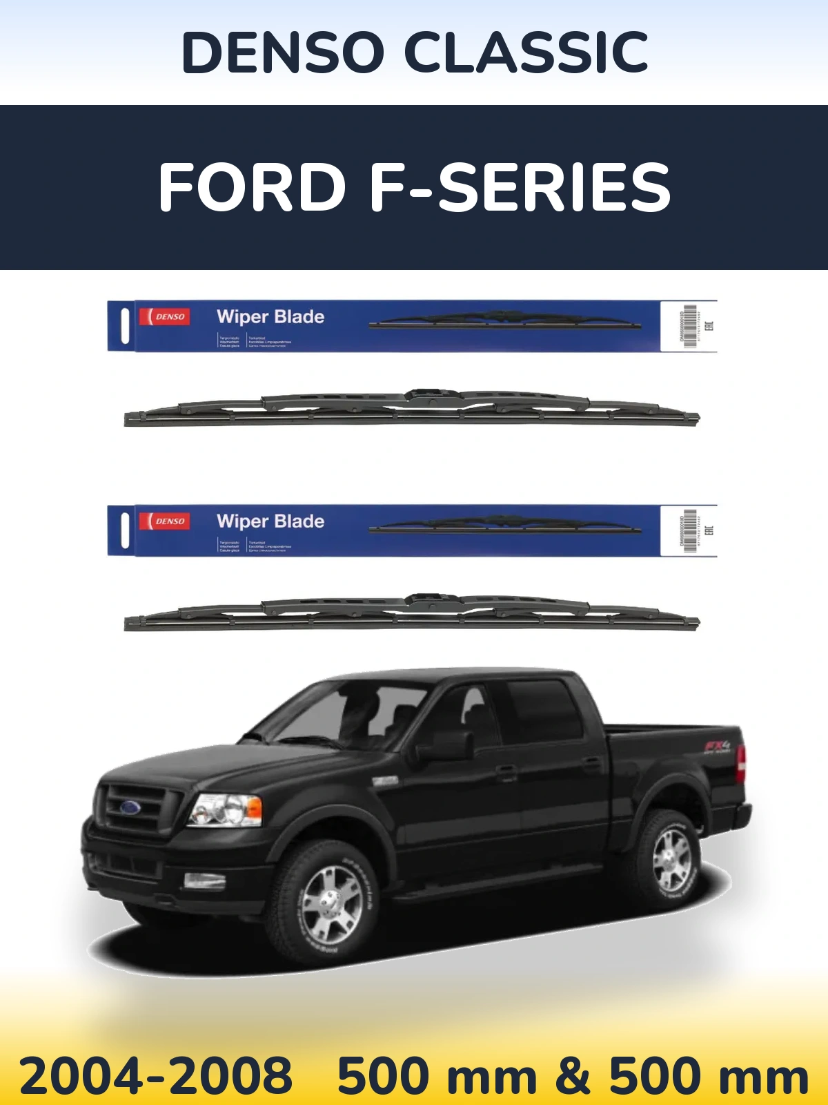 Front wiper blade set Denso Classic 500 & 500 mm for Ford F-series 2004-2008