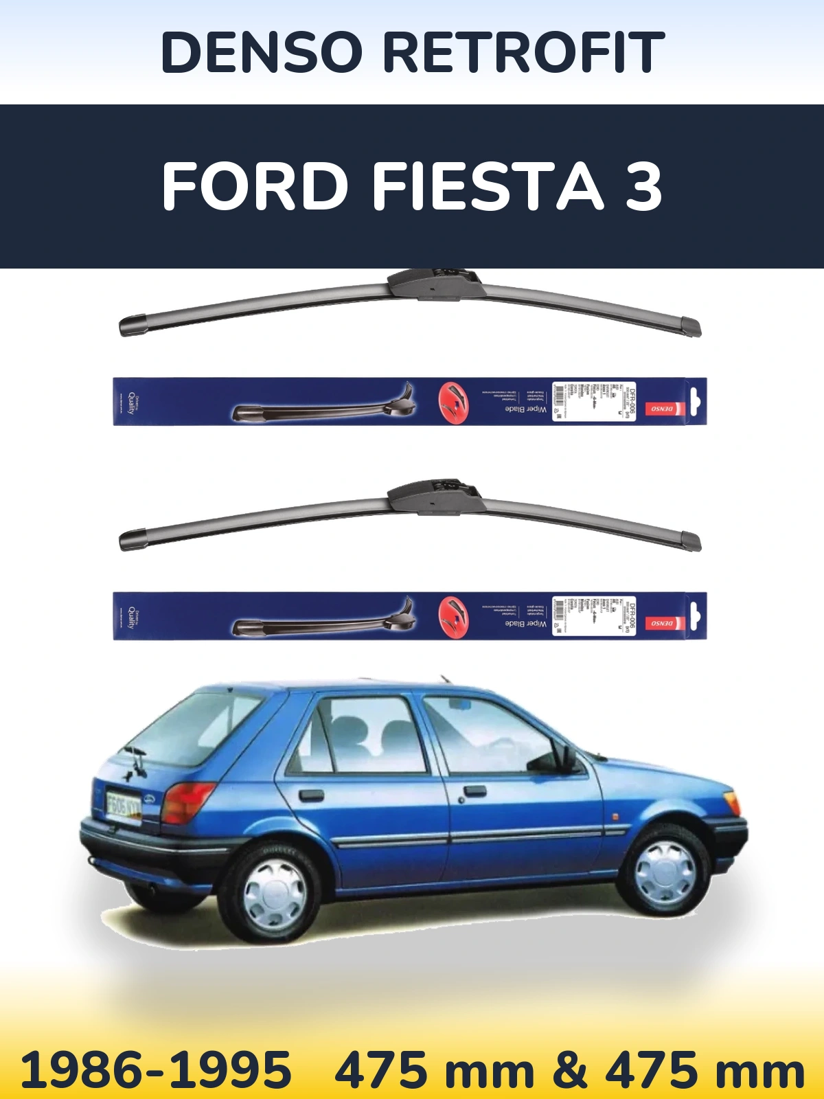 Комплект передних дворников Denso Retrofit 475 & 475 мм для Ford Fiesta 3 1986-1995
