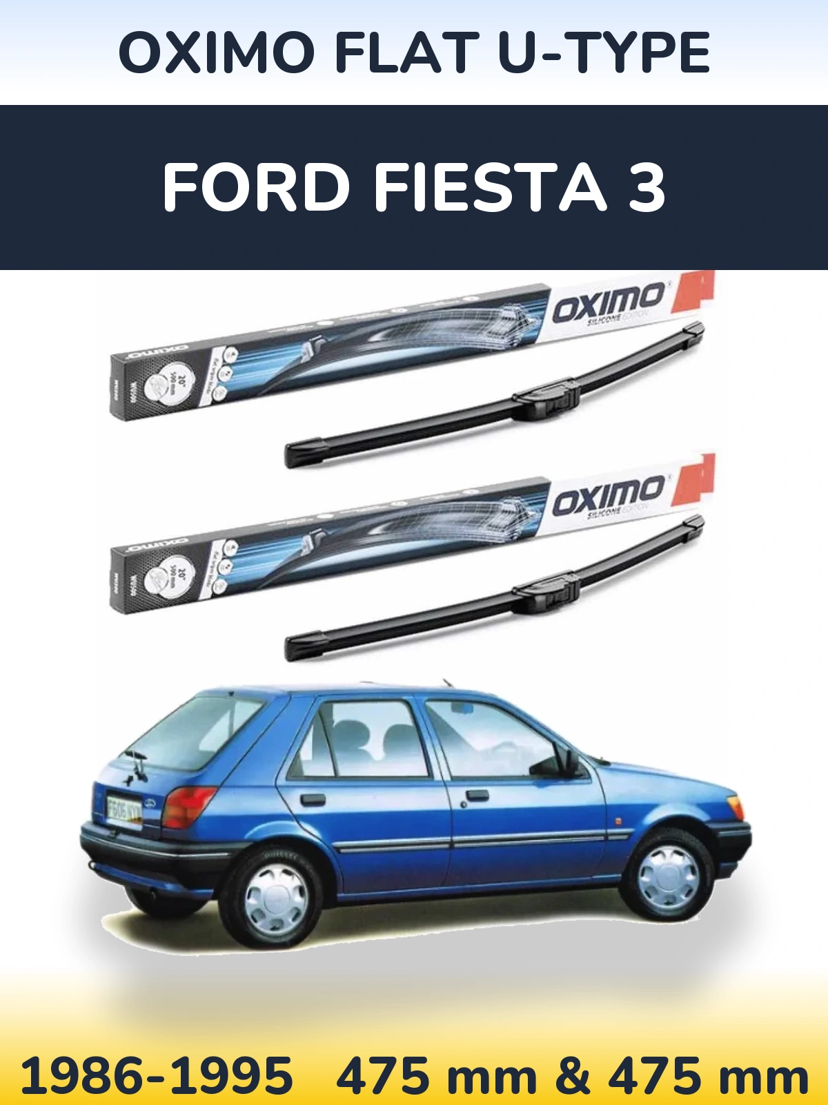 Комплект передних дворников Oximo Flat U-type 475 & 475 мм для Ford Fiesta 3 1986-1995
