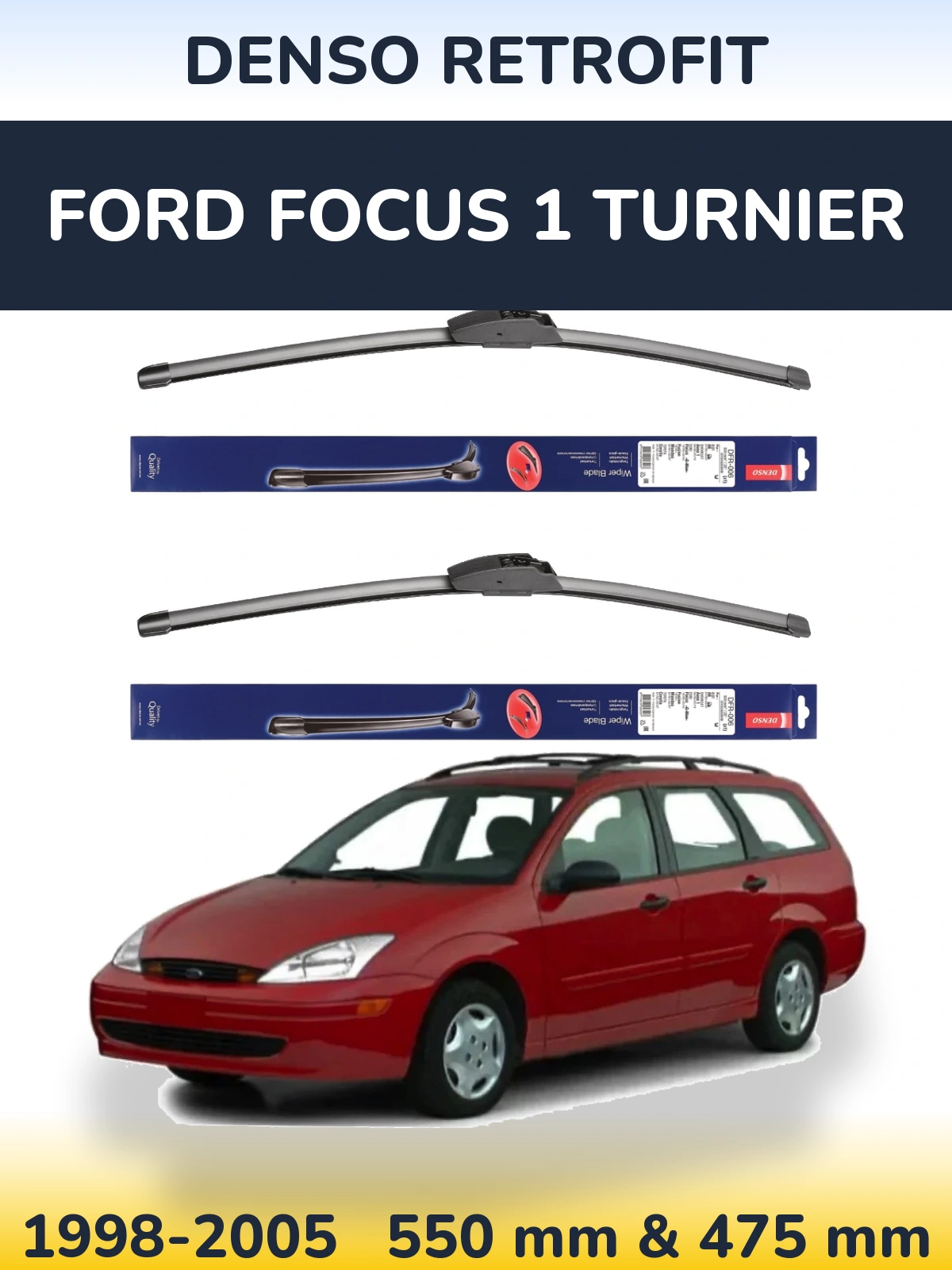 Komplet przednich wycieraczek Denso Retrofit 550 & 475 mm do Ford Focus 1 Turnier 1998-2005