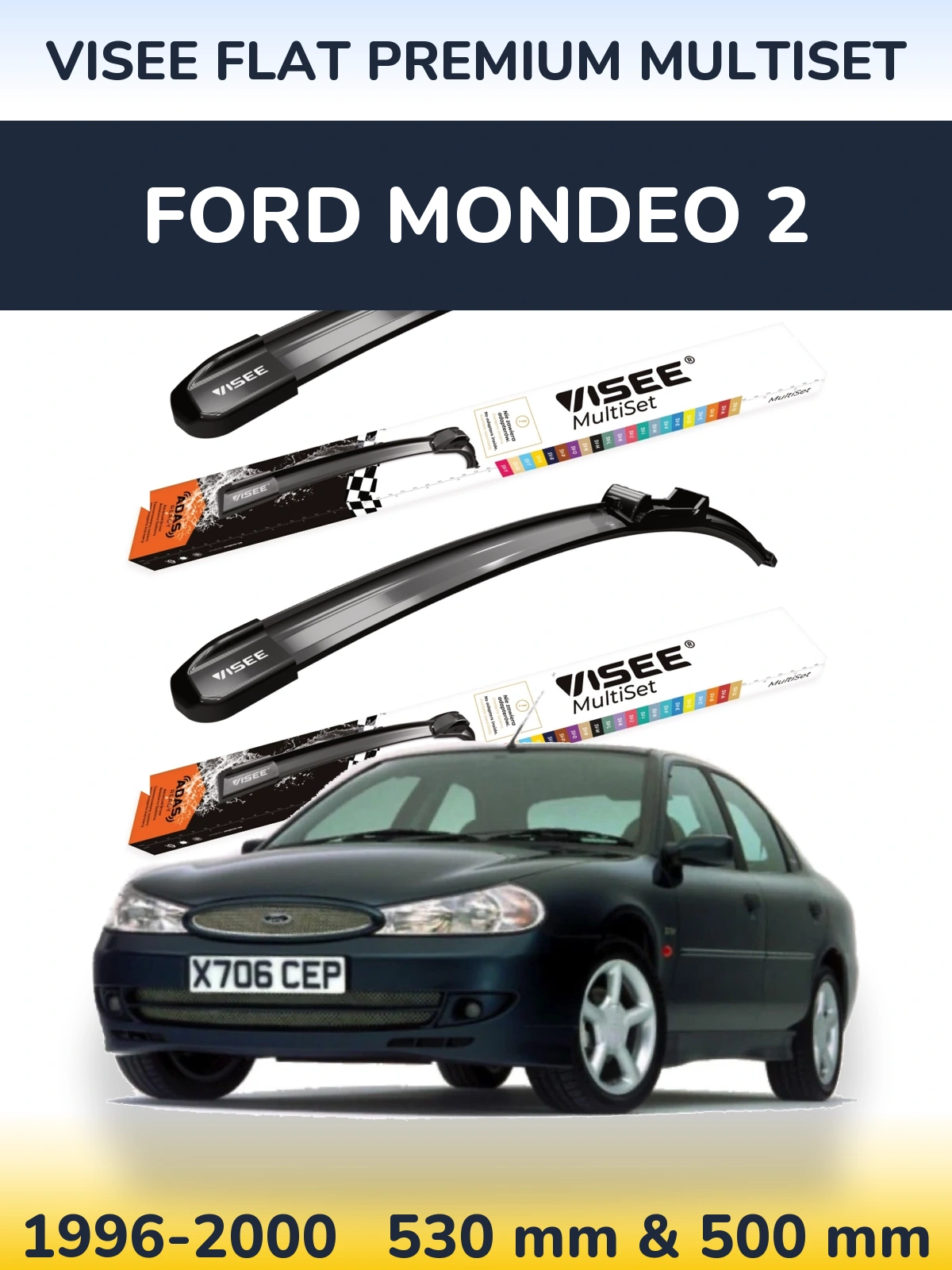 Комплект передних дворников VISEE FLAT PREMIUM MultiSet 530 & 500 мм для Ford Mondeo 2 1996-2000