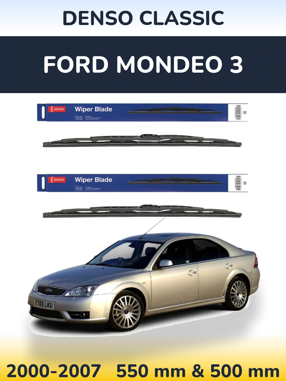 Комплект передних дворников Denso Classic 550 & 500 мм для Ford Mondeo 3 2000-2007