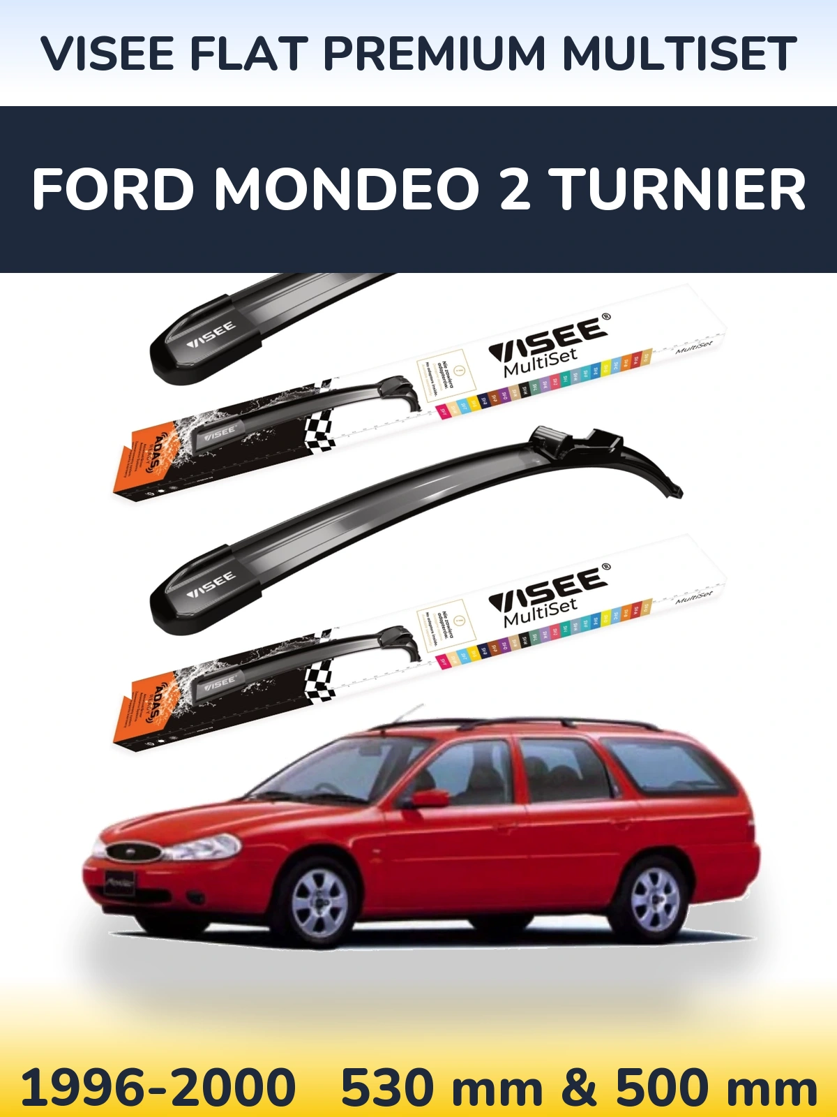 Комплект передних дворников VISEE FLAT PREMIUM MultiSet 530 & 500 мм для Ford Mondeo 2 Turnier 1996-2000