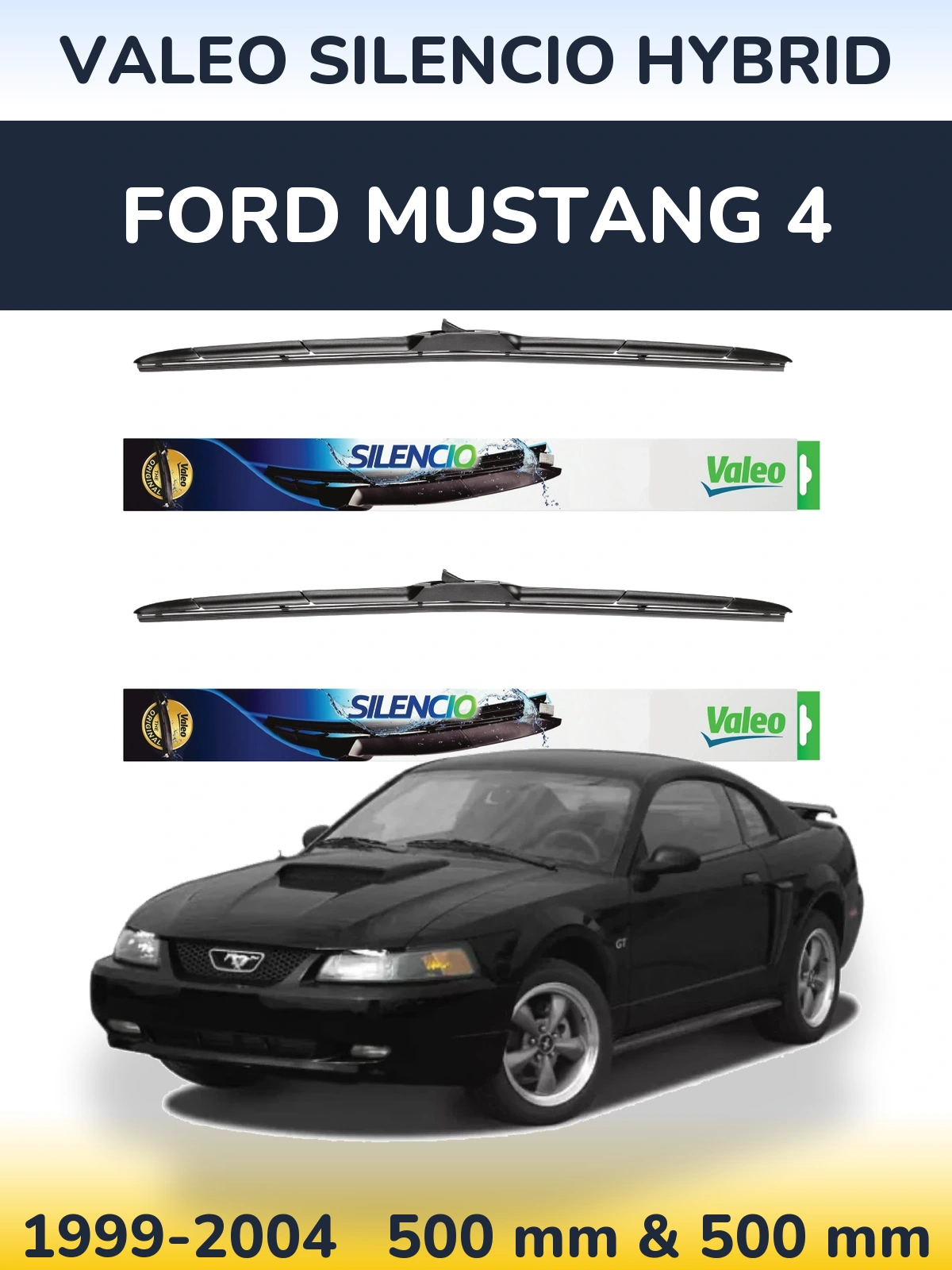 Komplet przednich wycieraczek Valeo Silencio Hybrid 500 & 500 mm do Ford Mustang 4 1999-2004