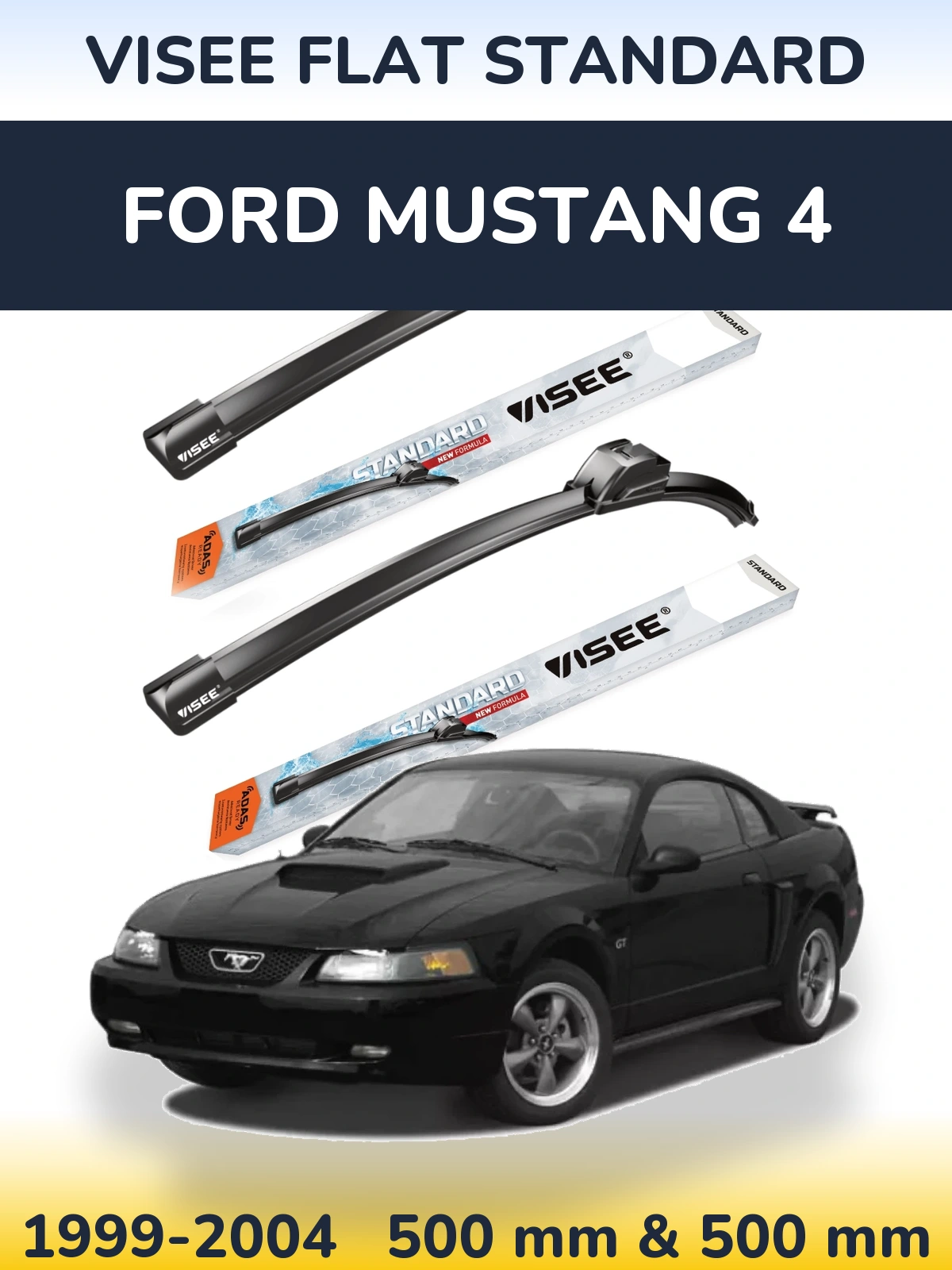 Front wiper blade set VISEE FLAT STANDARD 500 & 500 mm for Ford Mustang 4 1999-2004