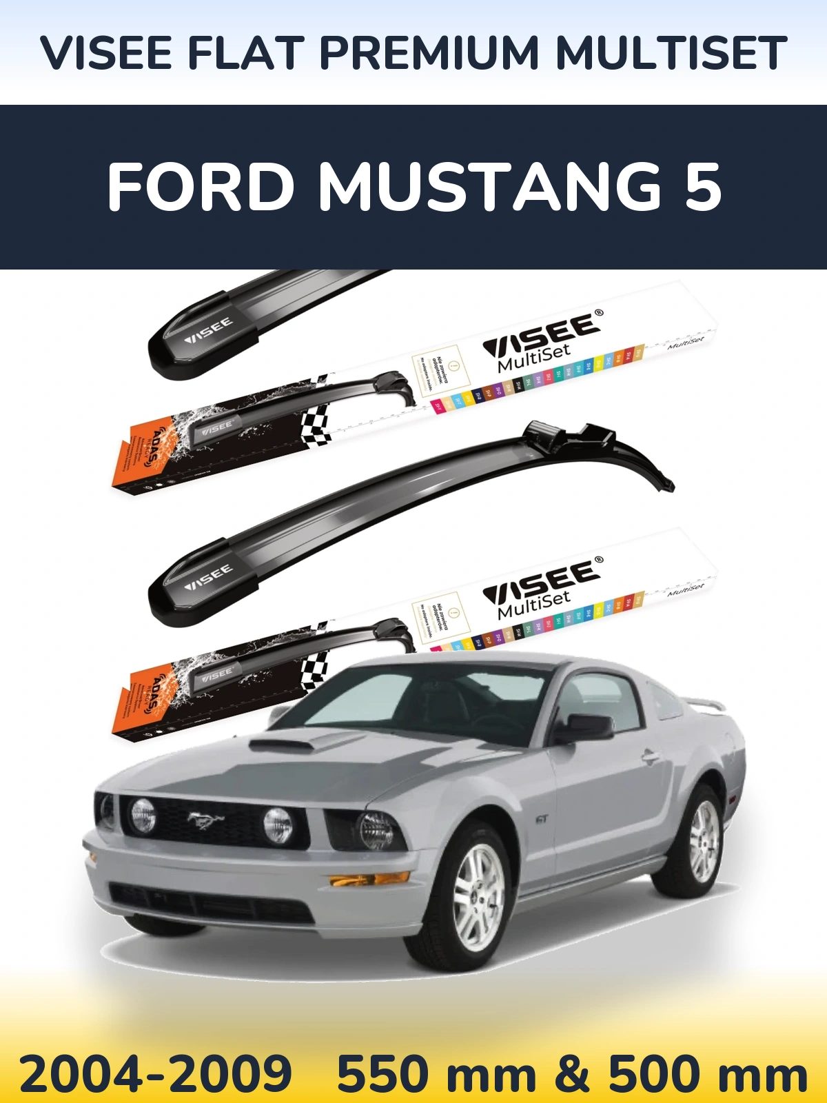 Front wiper blade set VISEE FLAT PREMIUM MultiSet 550 & 500 mm for Ford Mustang 5 2004-2009