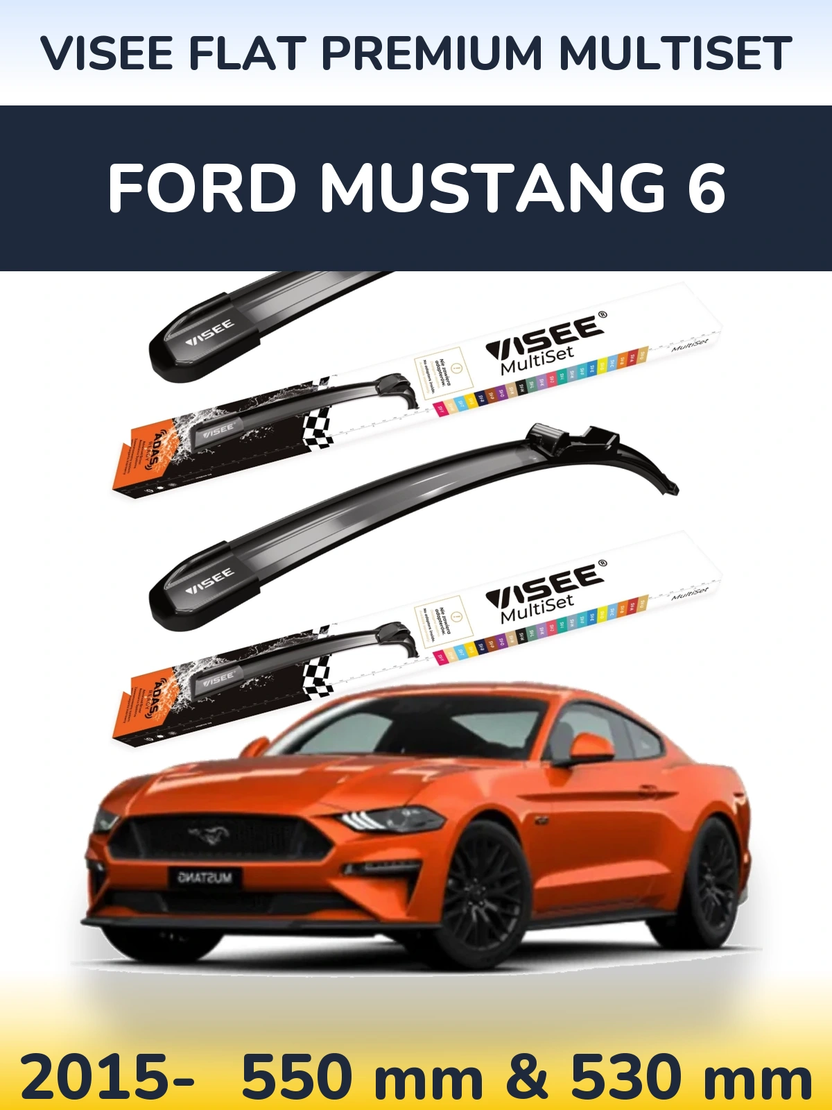 Komplet przednich wycieraczek VISEE FLAT PREMIUM MultiSet 550 & 530 mm do Ford Mustang 6 2015-2026