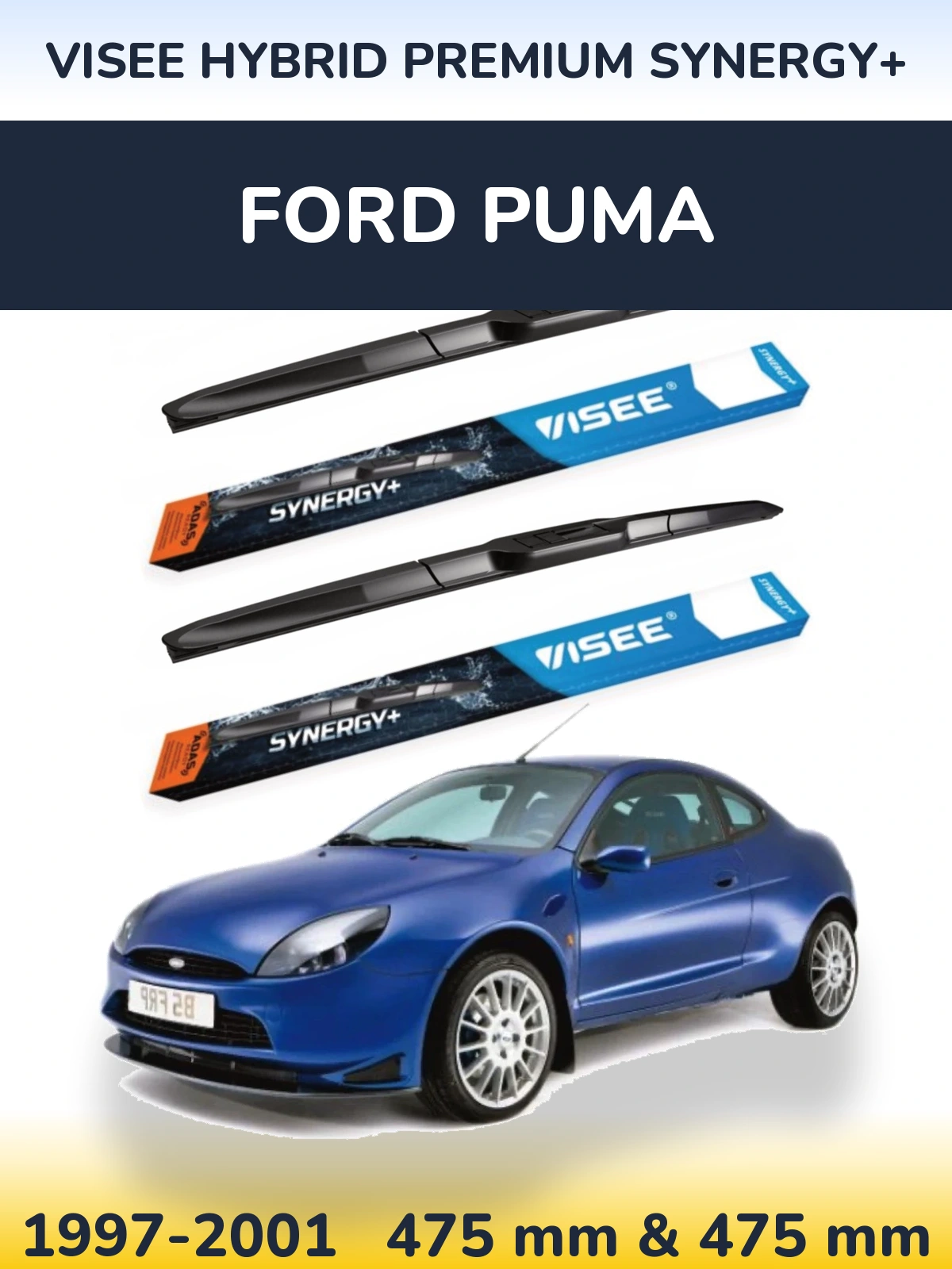 Комплект передних дворников VISEE HYBRID PREMIUM SYNERGY+ 475 & 475 мм для Ford Puma 1997-2001