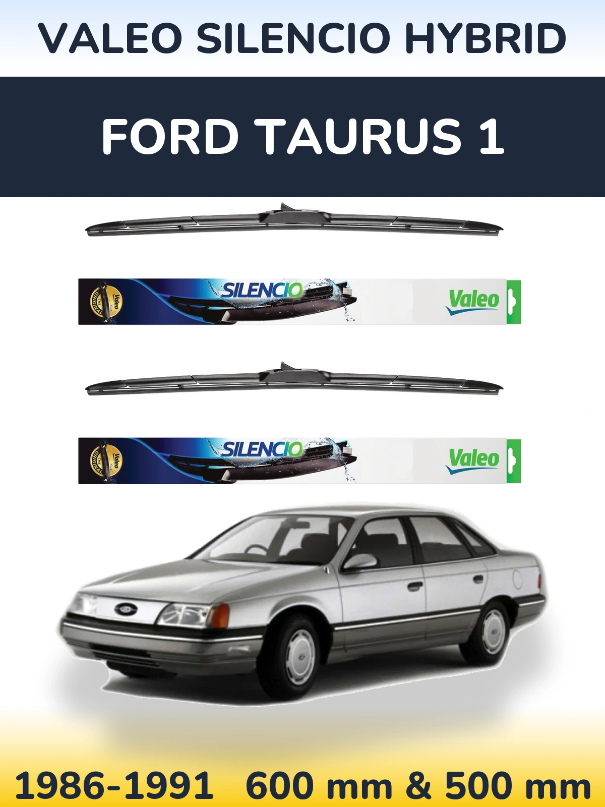 Komplet przednich wycieraczek Valeo Silencio Hybrid 600 & 500 mm do Ford Taurus 1 1986-1991