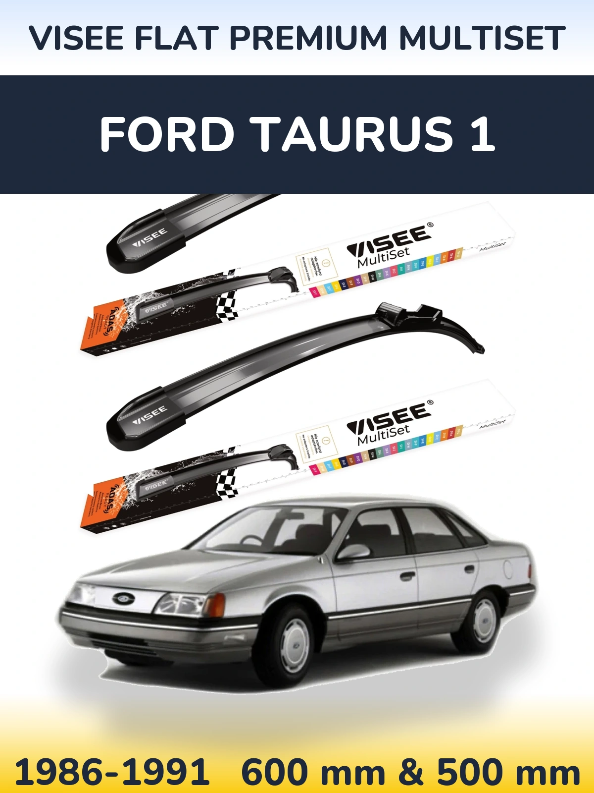 Комплект передних дворников VISEE FLAT PREMIUM MultiSet 600 & 500 мм для Ford Taurus 1 1986-1991