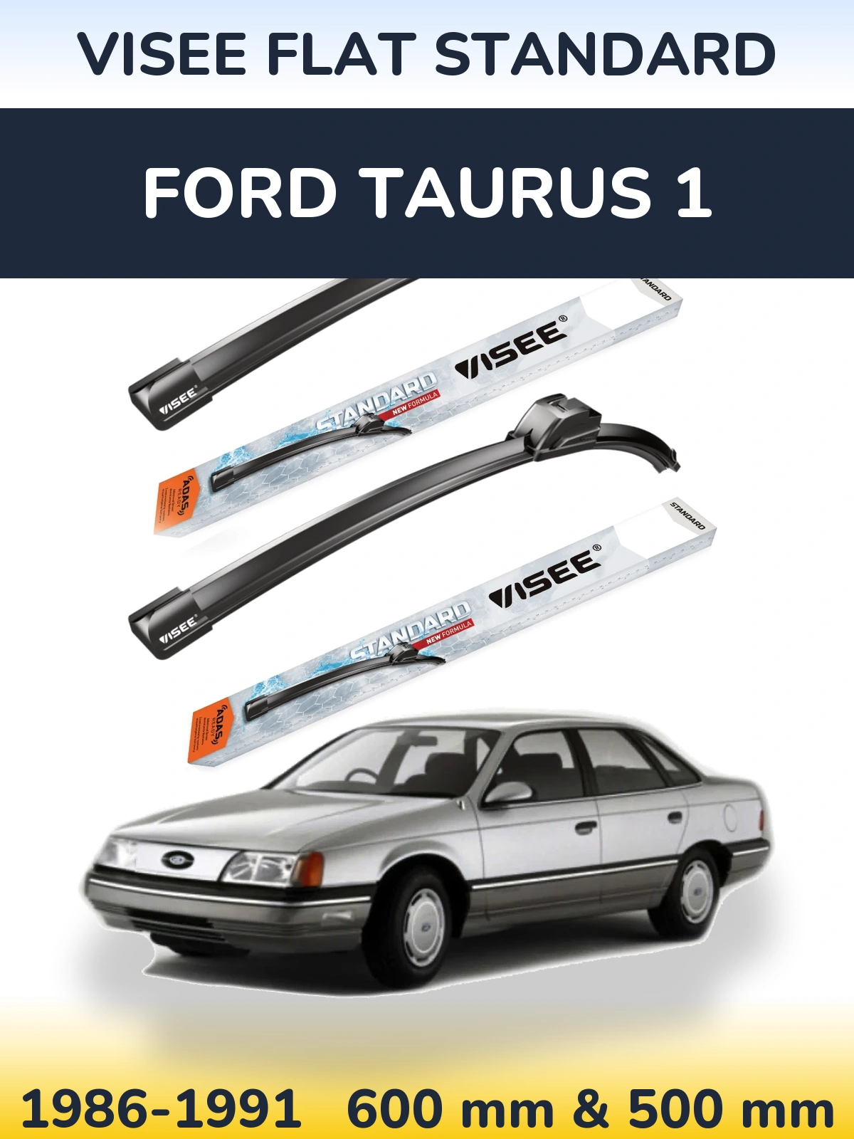 Комплект передних дворников VISEE FLAT STANDARD 600 & 500 мм для Ford Taurus 1 1986-1991