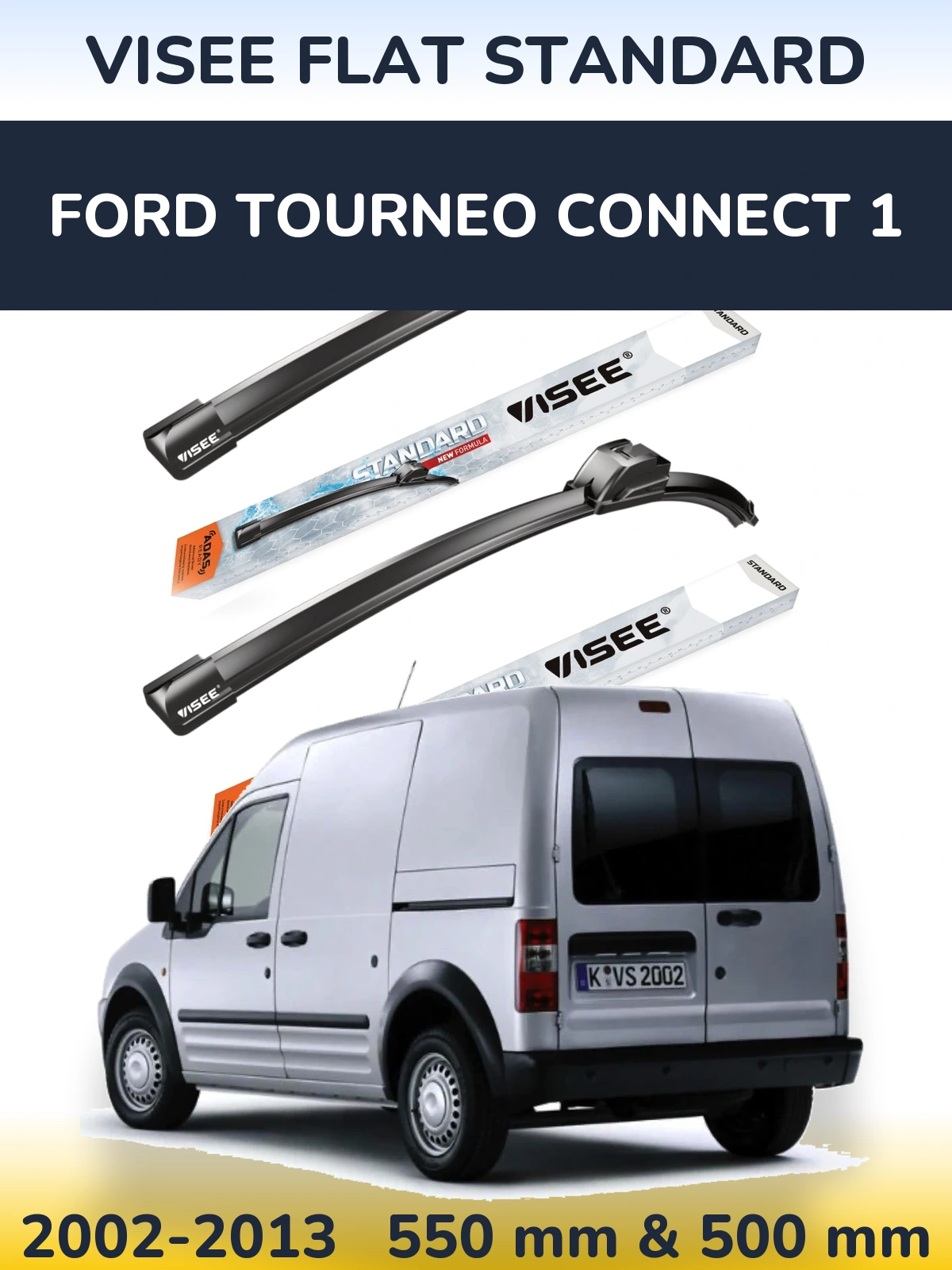 Комплект передних дворников VISEE FLAT STANDARD 550 & 500 мм для Ford Tourneo Connect 1 2002-2013