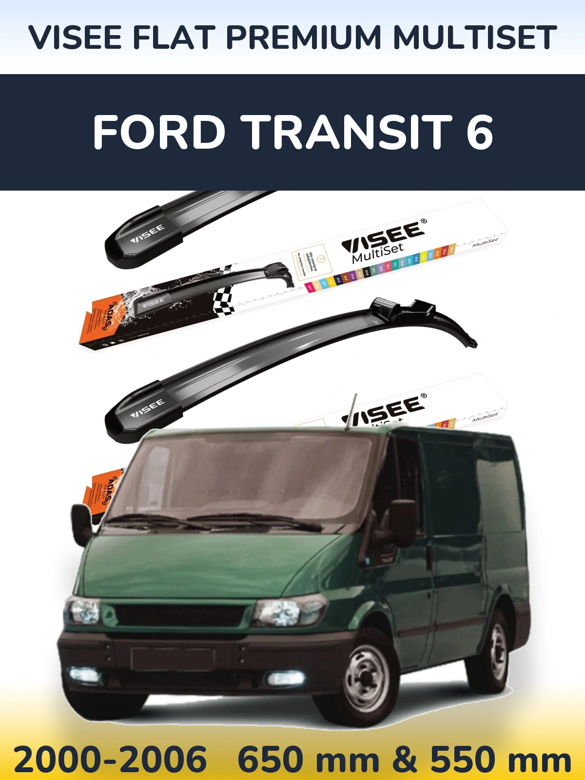Komplet przednich wycieraczek VISEE FLAT PREMIUM MultiSet 650 & 550 mm do Ford Transit 6 2000-2006