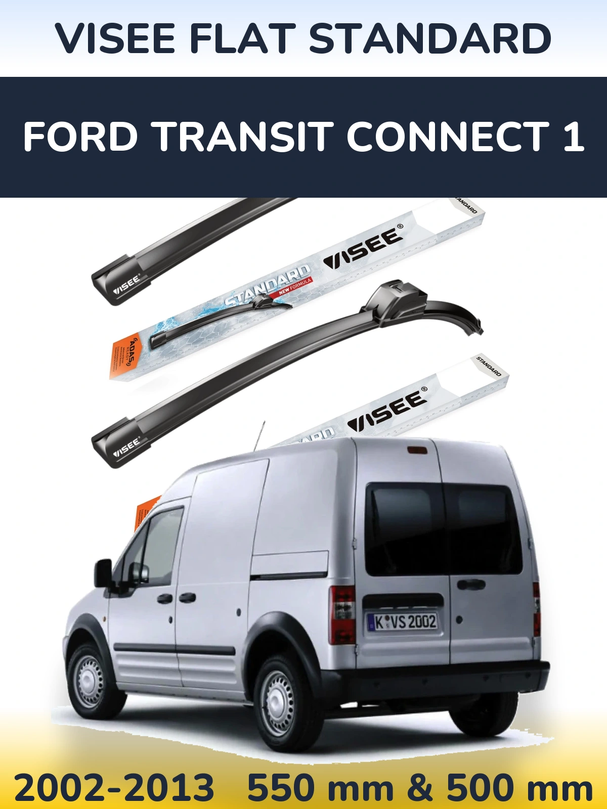 Комплект передніх щіток VISEE FLAT STANDARD 550 & 500 мм для Ford Transit Connect 1 2002-2013