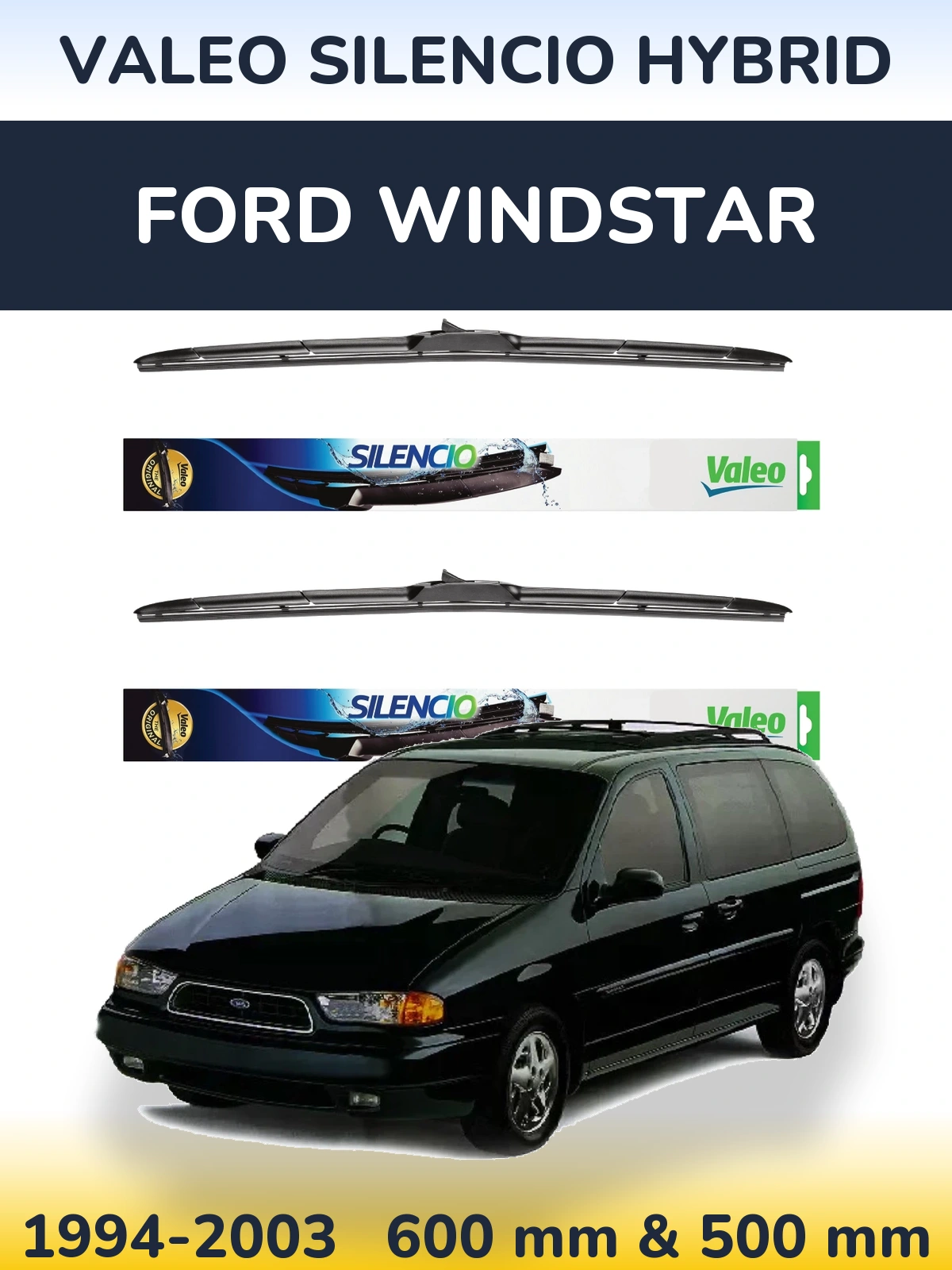 Комплект передних дворников Valeo Silencio Hybrid 600 & 500 мм для Ford Windstar 1994-2003