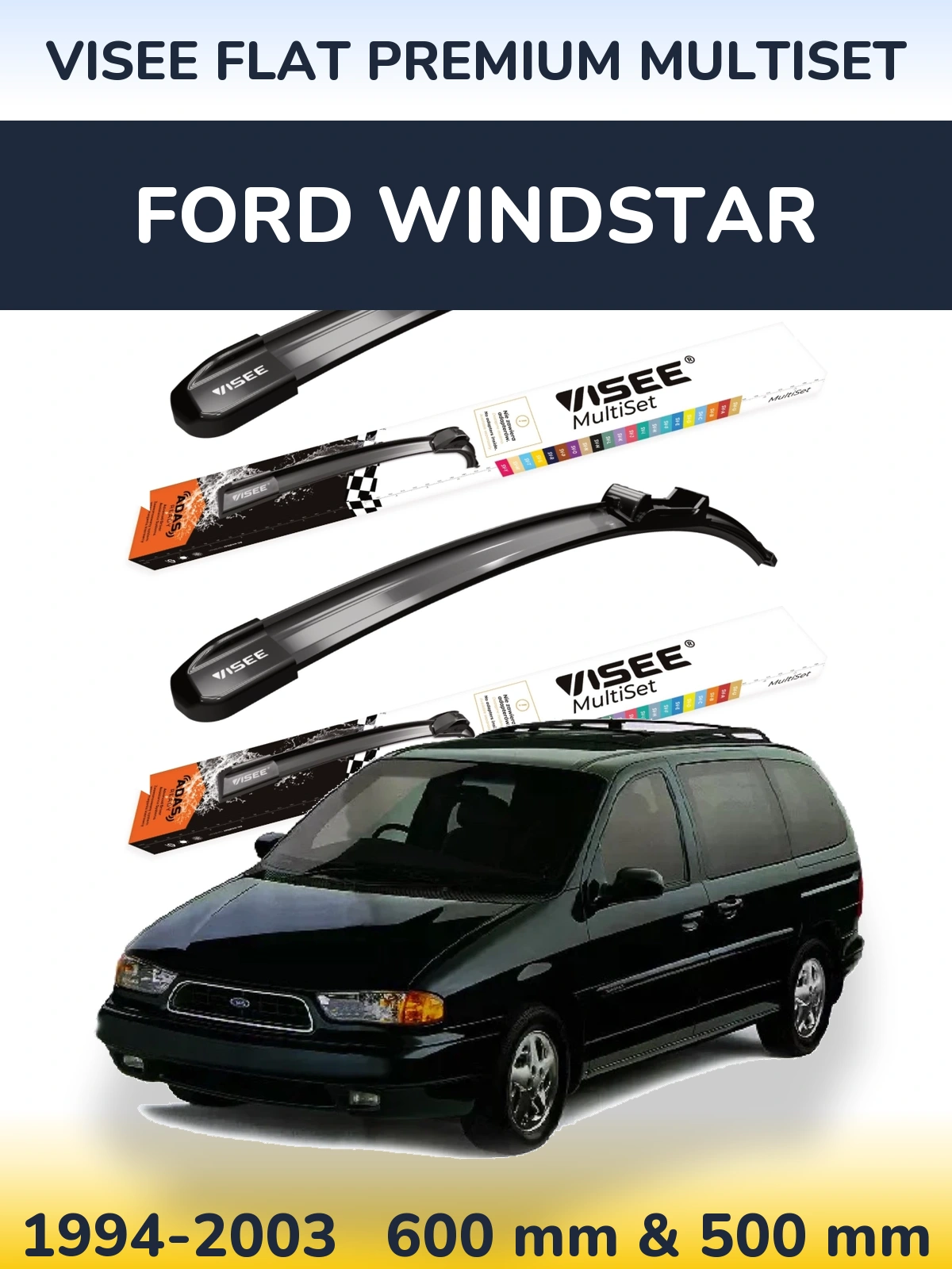 Комплект передніх щіток VISEE FLAT PREMIUM MultiSet 600 & 500 мм для Ford Windstar 1994-2003