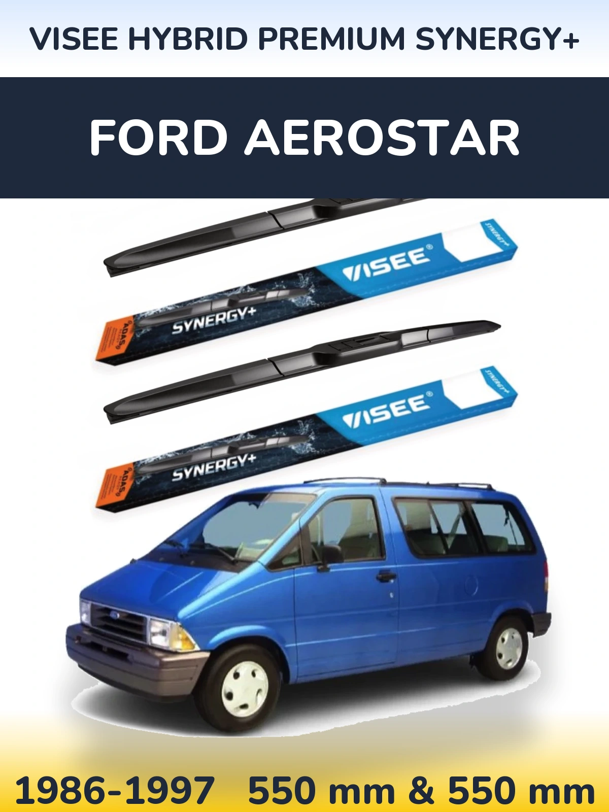 Komplet przednich wycieraczek VISEE HYBRID PREMIUM SYNERGY+ 550 & 550 mm do Ford Aerostar 1986-1997