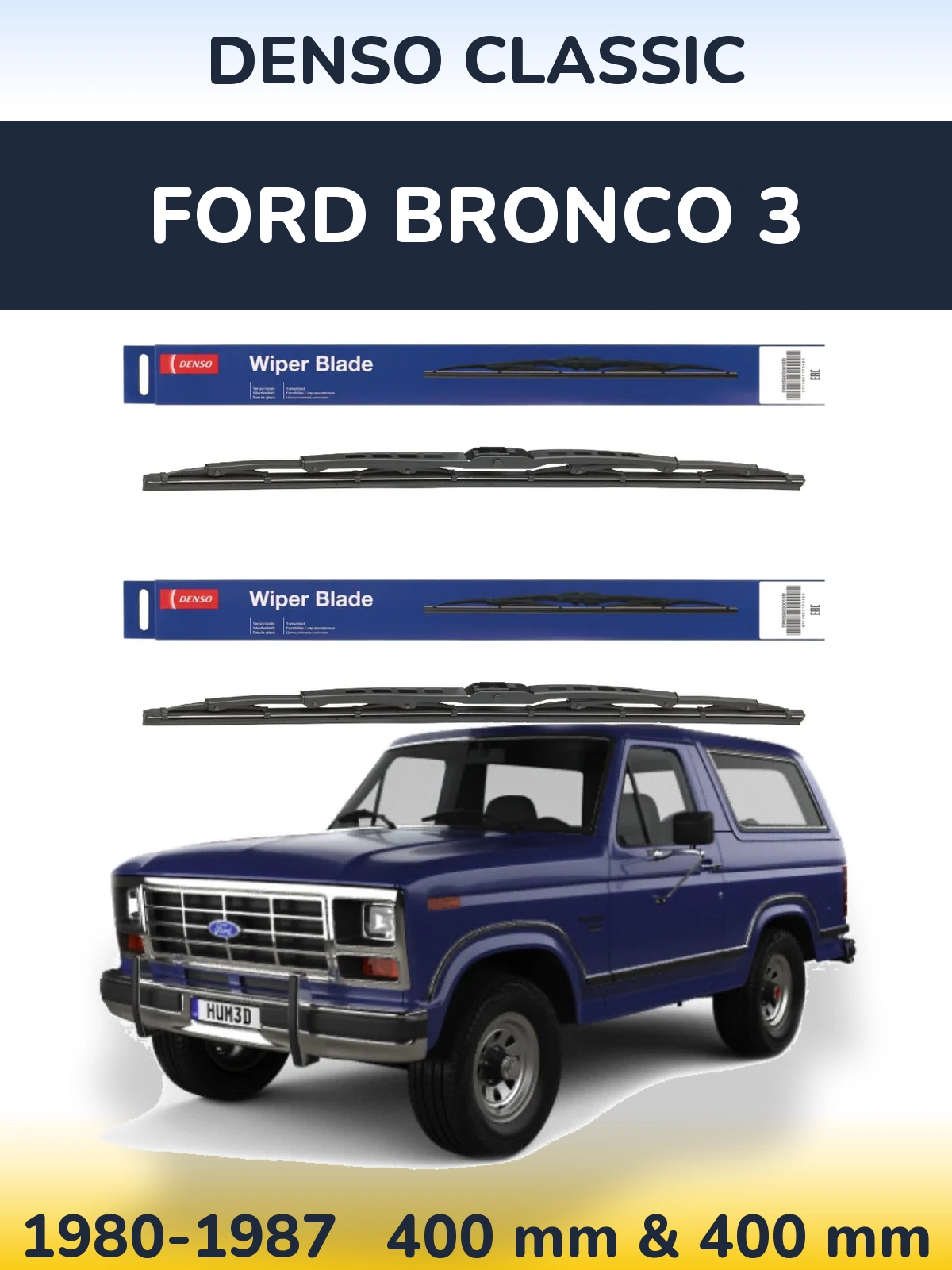 Komplet przednich wycieraczek Denso Classic 400 & 400 mm do Ford Bronco 3 1980-1987