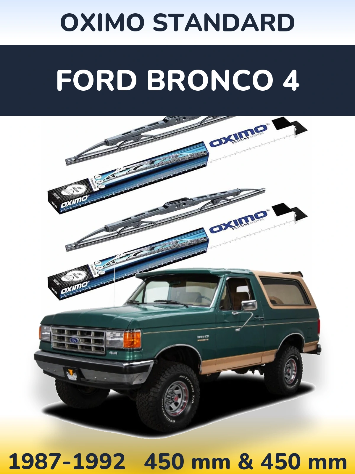 Front wiper blade set Oximo Standard 450 & 450 mm for Ford Bronco 4 1987-1992