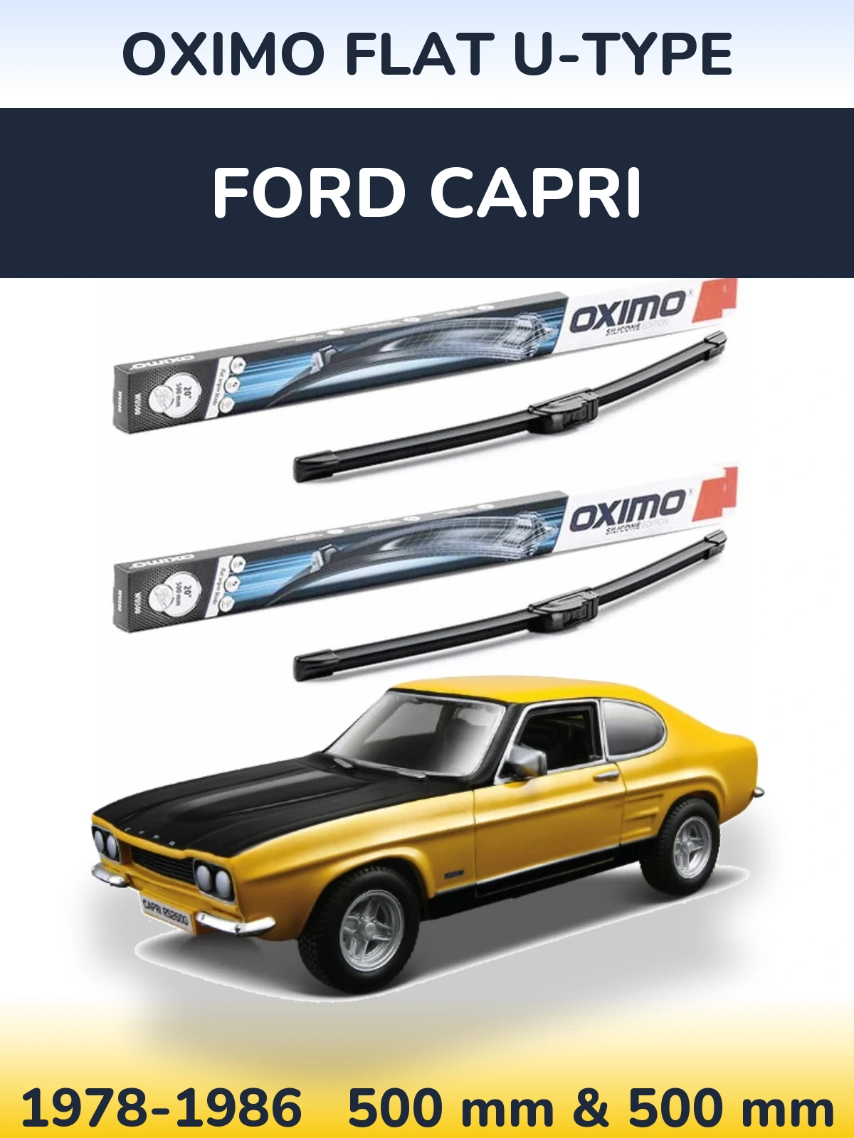 Комплект передних дворников Oximo Flat U-type 500 & 500 мм для Ford Capri 1978-1986