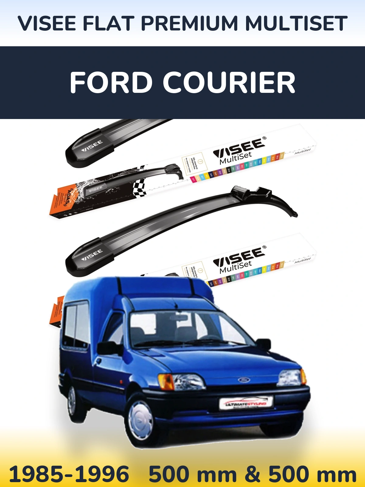 Комплект передних дворников VISEE FLAT PREMIUM MultiSet 500 & 500 мм для Ford Courier 1985-1996