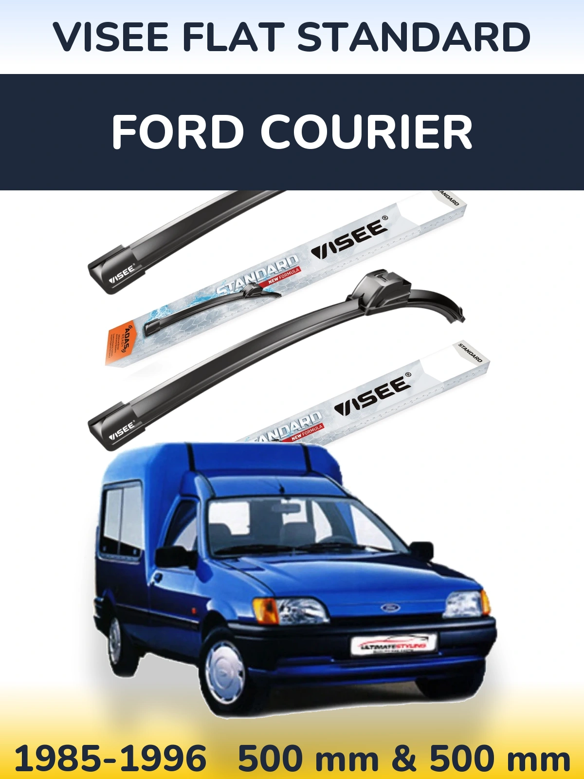 Front wiper blade set VISEE FLAT STANDARD 500 & 500 mm for Ford Courier 1985-1996