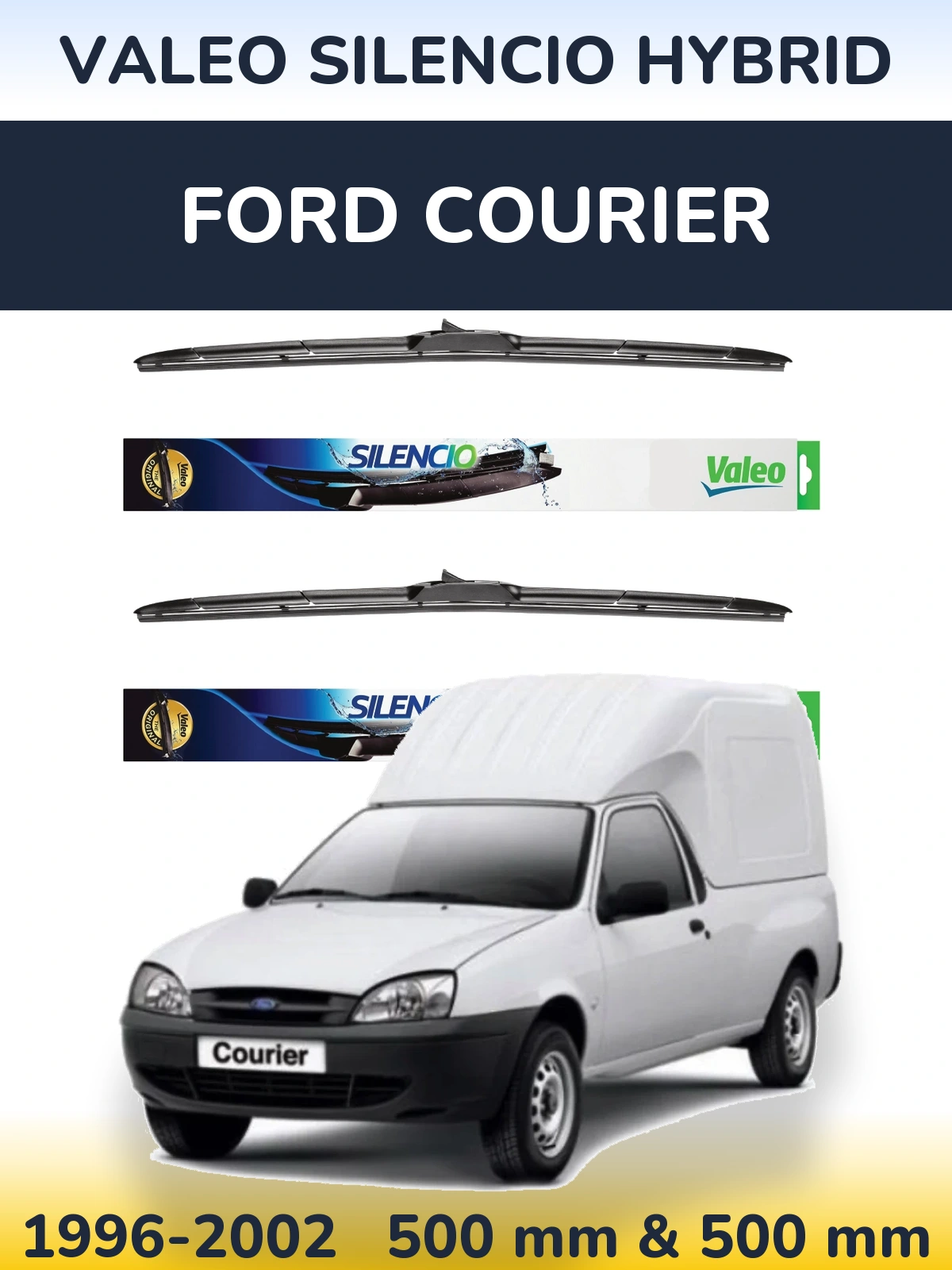 Komplet przednich wycieraczek Valeo Silencio Hybrid 500 & 500 mm do Ford Courier 1996-2002