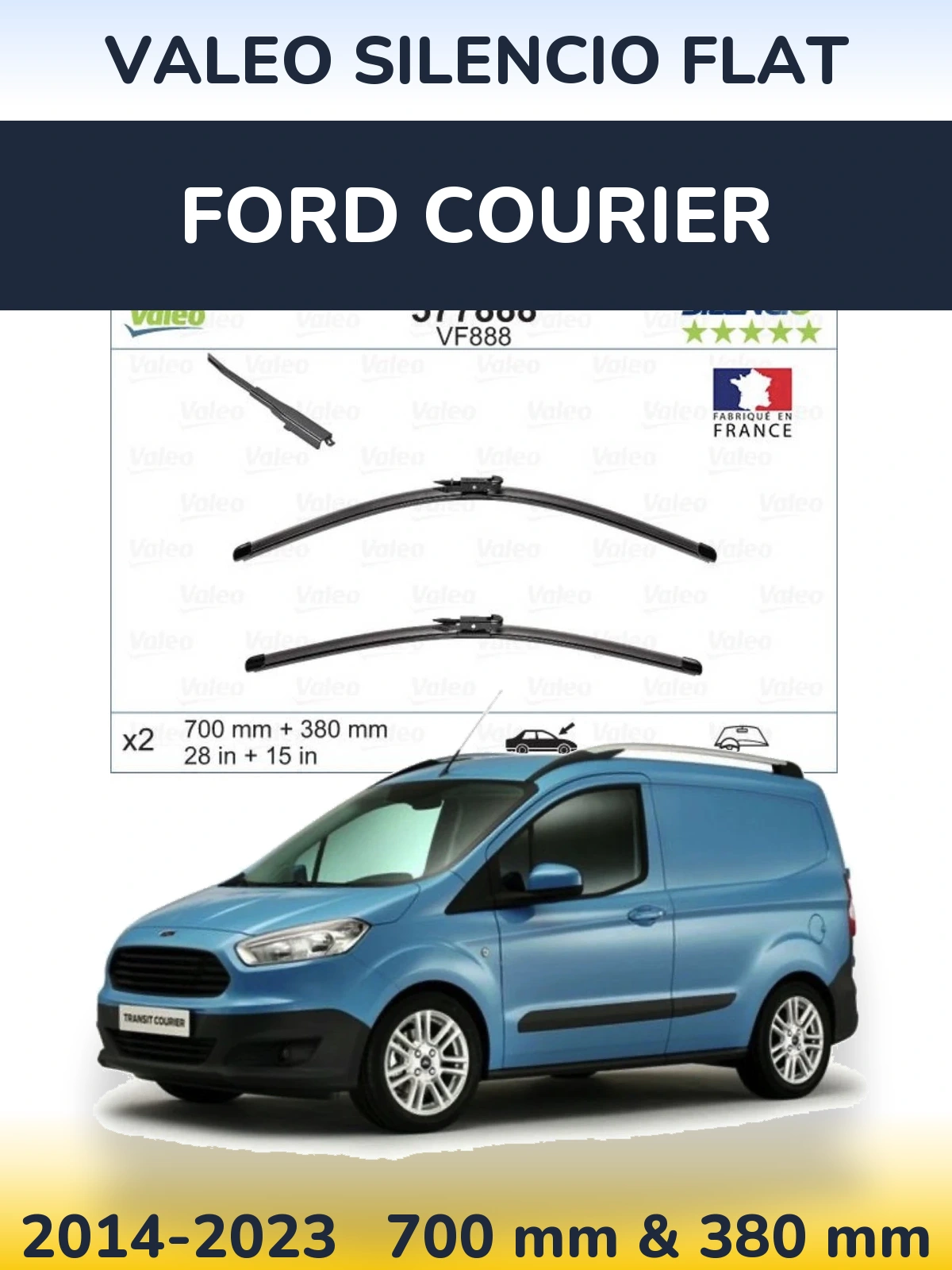 Front wiper blade set Valeo Silencio Flat 700 & 380 mm for Ford Courier 2014-2023