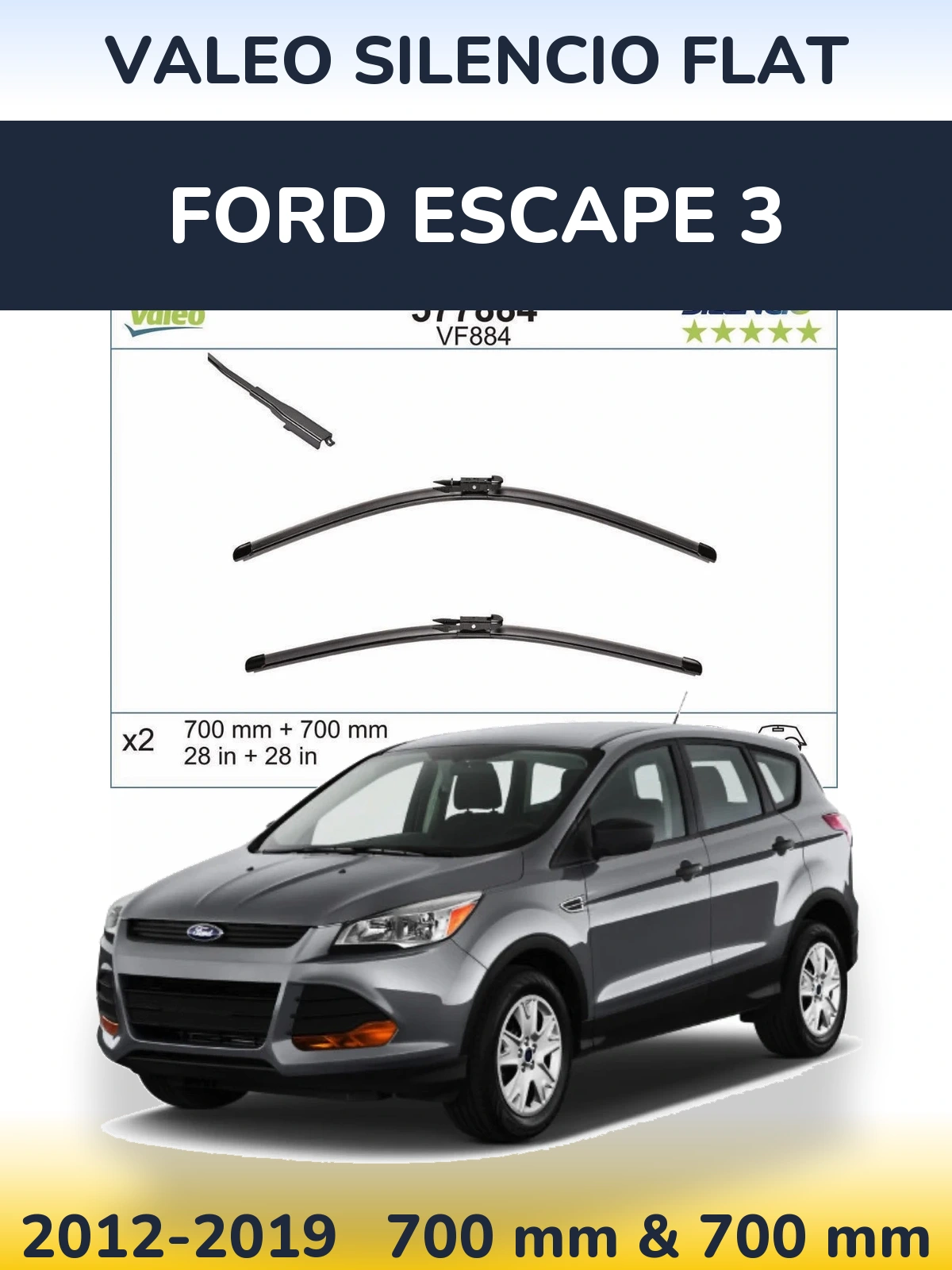 Front wiper blade set Valeo Silencio Flat 700 & 700 mm for Ford Escape 3 2012-2019