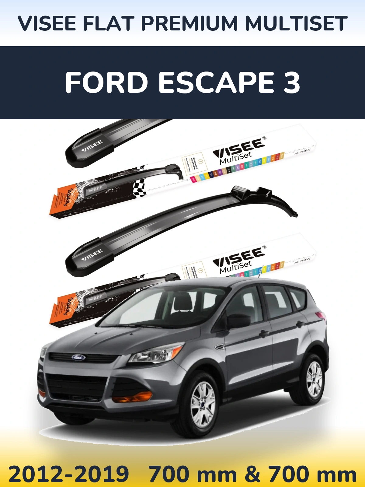 Front wiper blade set VISEE FLAT PREMIUM MultiSet 700 & 700 mm for Ford Escape 3 2012-2019