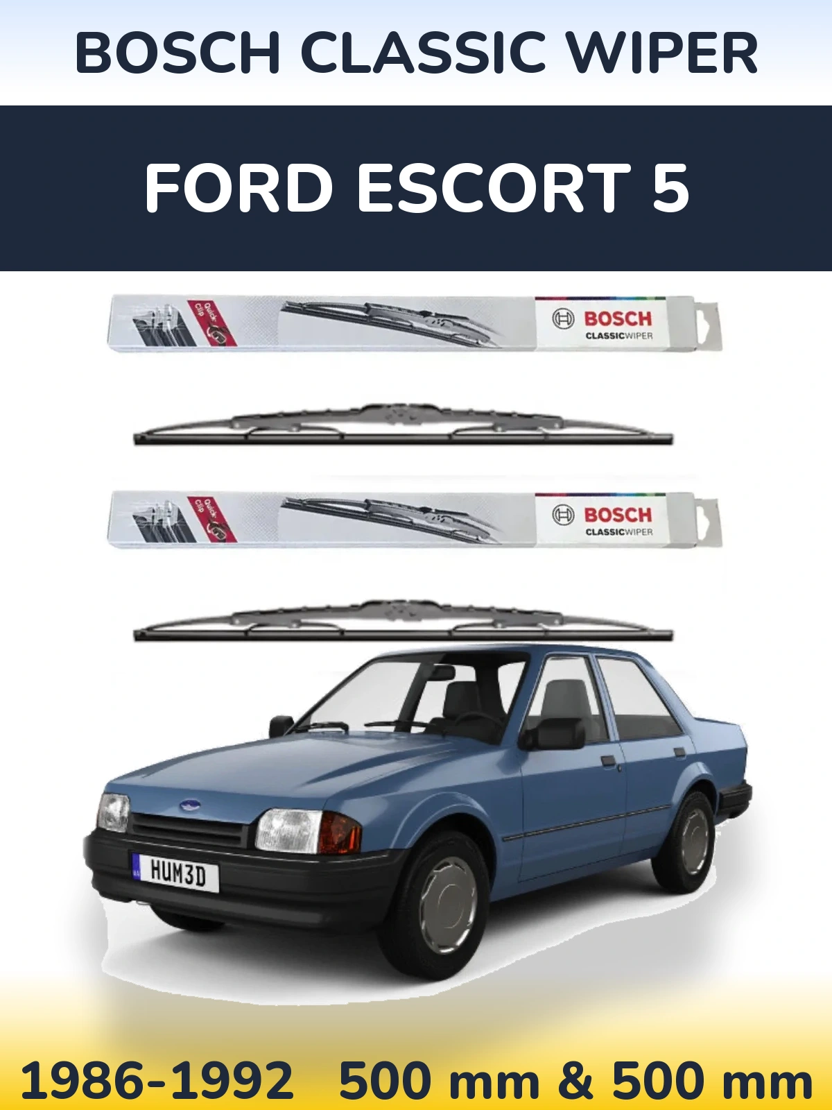 Komplet przednich wycieraczek BOSCH Classic Wiper 500 & 500 mm do Ford Escort 5 1986-1992